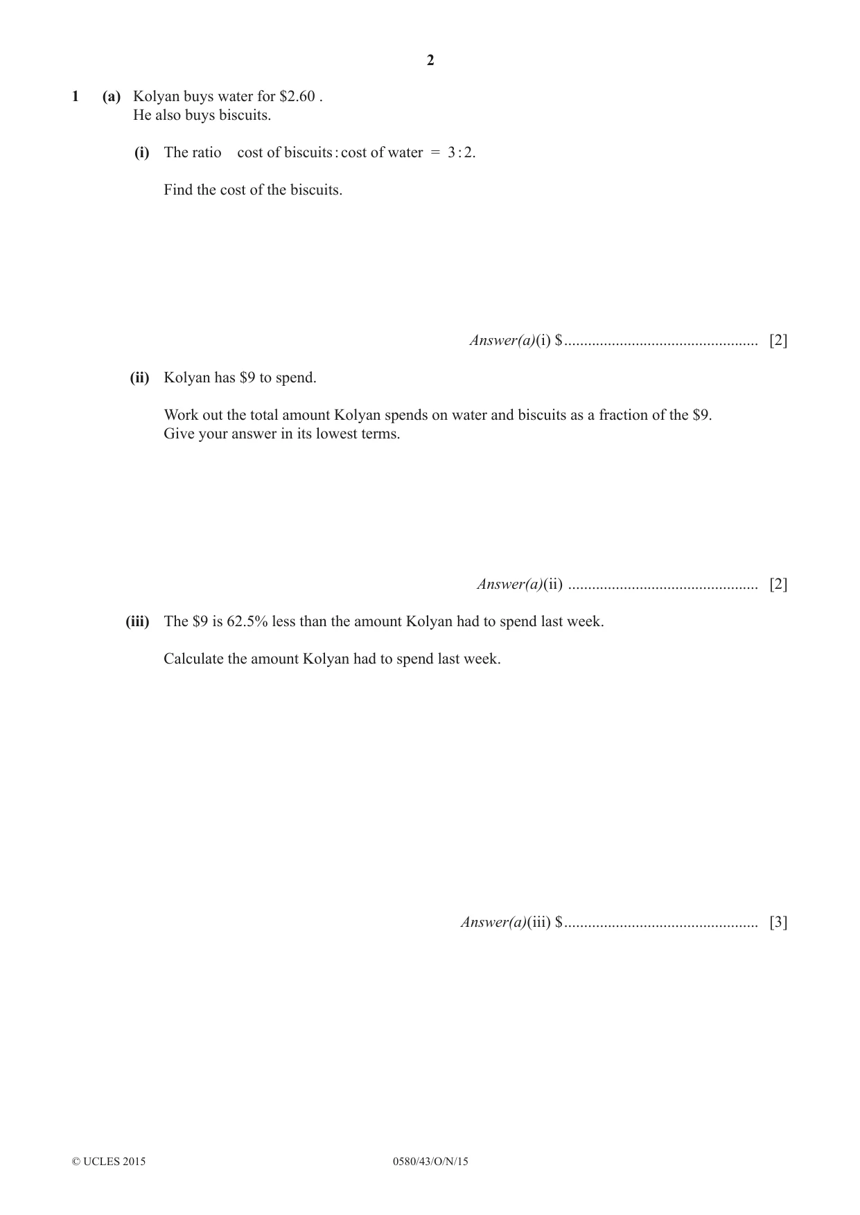 Cambridge IGCSE Mathematics 0580 2015 Oct/Nov Paper 4 · Variant 3 question paper, page 2 of 20