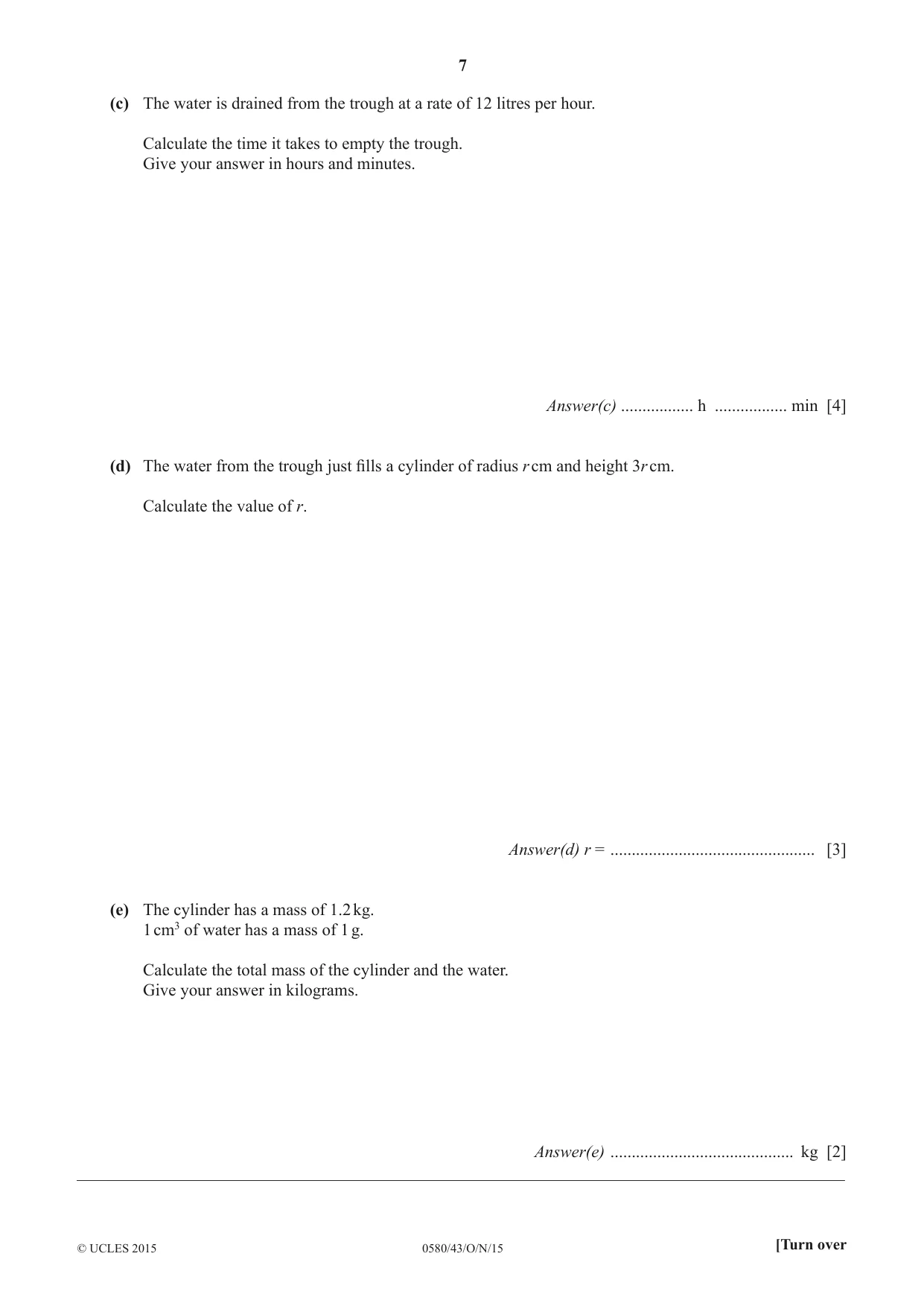 Cambridge IGCSE Mathematics 0580 2015 Oct/Nov Paper 4 · Variant 3 question paper, page 7 of 20
