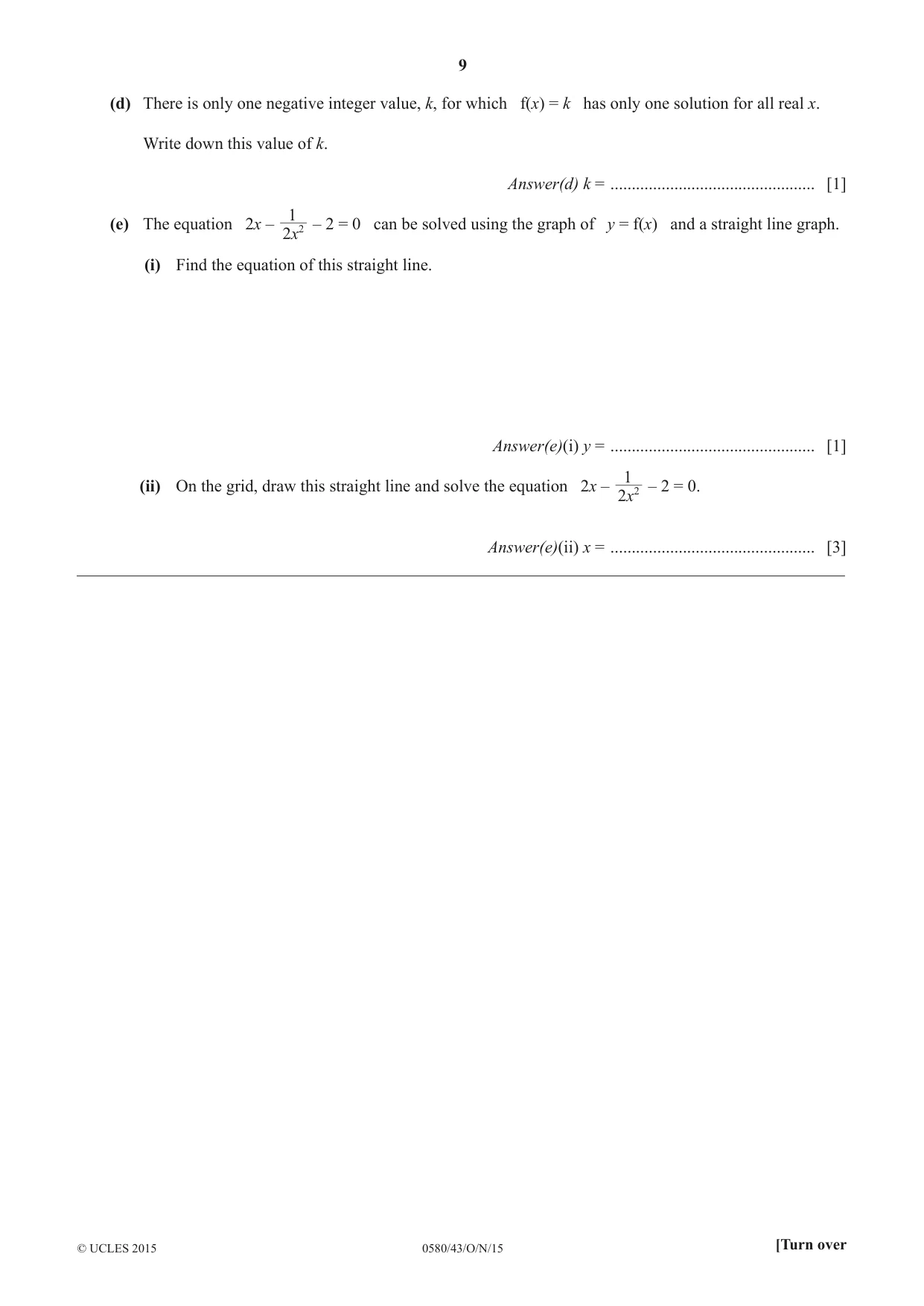 Cambridge IGCSE Mathematics 0580 2015 Oct/Nov Paper 4 · Variant 3 question paper, page 9 of 20