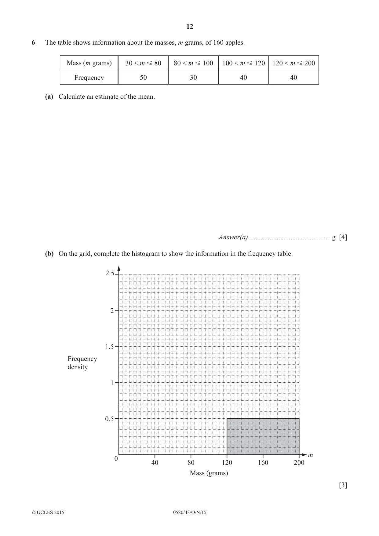 Cambridge IGCSE Mathematics 0580 2015 Oct/Nov Paper 4 · Variant 3 question paper, page 12 of 20