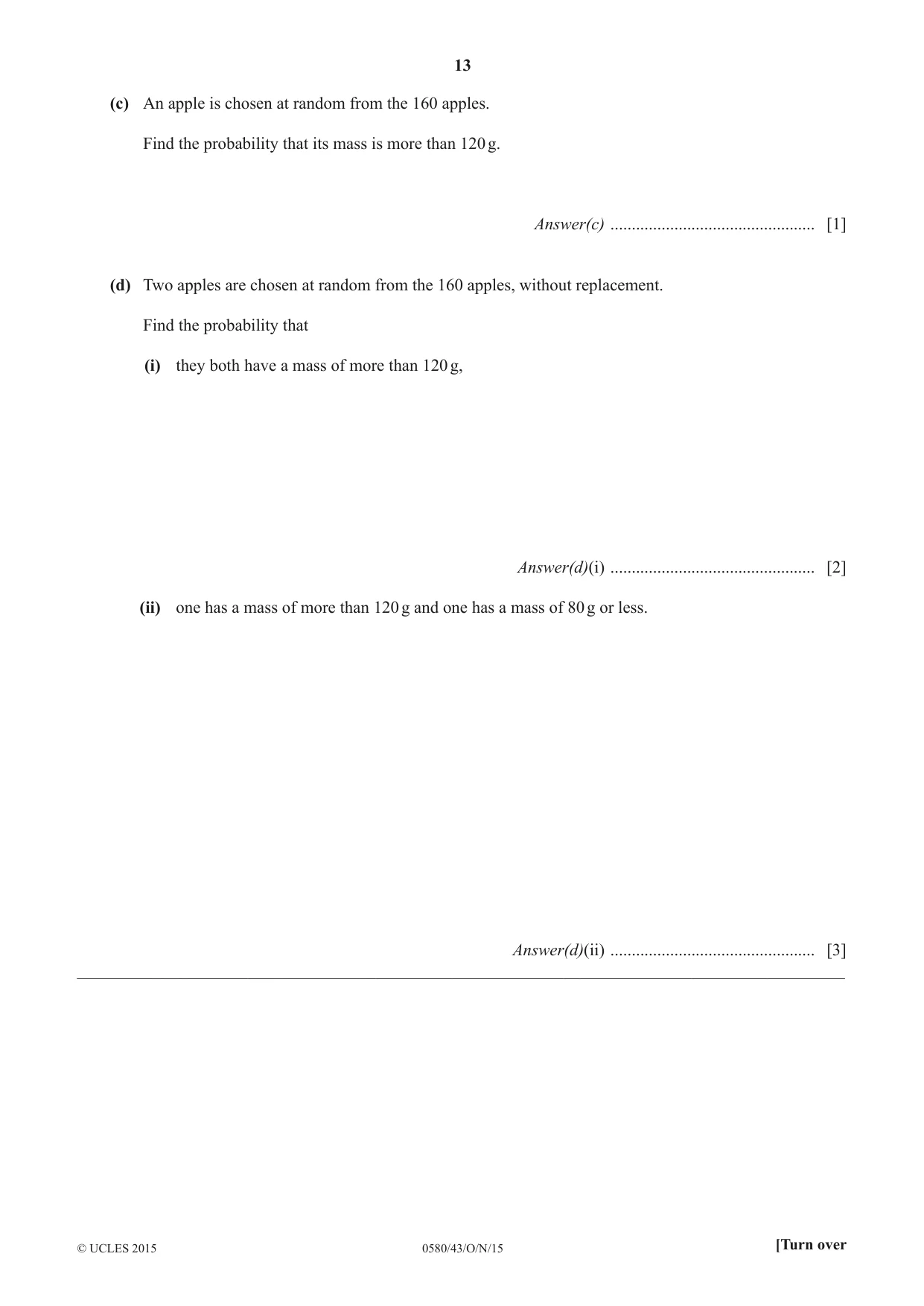 Cambridge IGCSE Mathematics 0580 2015 Oct/Nov Paper 4 · Variant 3 question paper, page 13 of 20