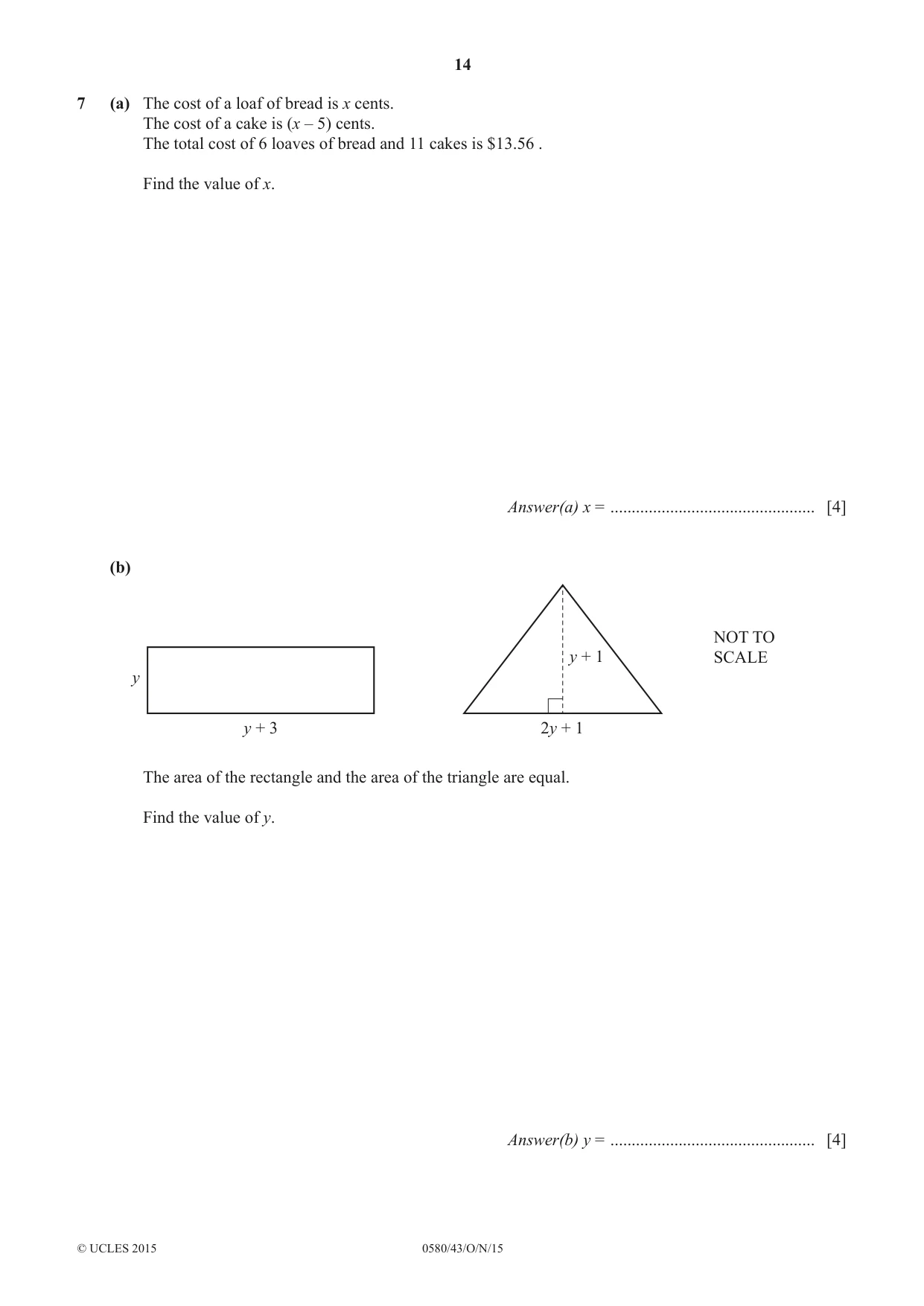 Cambridge IGCSE Mathematics 0580 2015 Oct/Nov Paper 4 · Variant 3 question paper, page 14 of 20