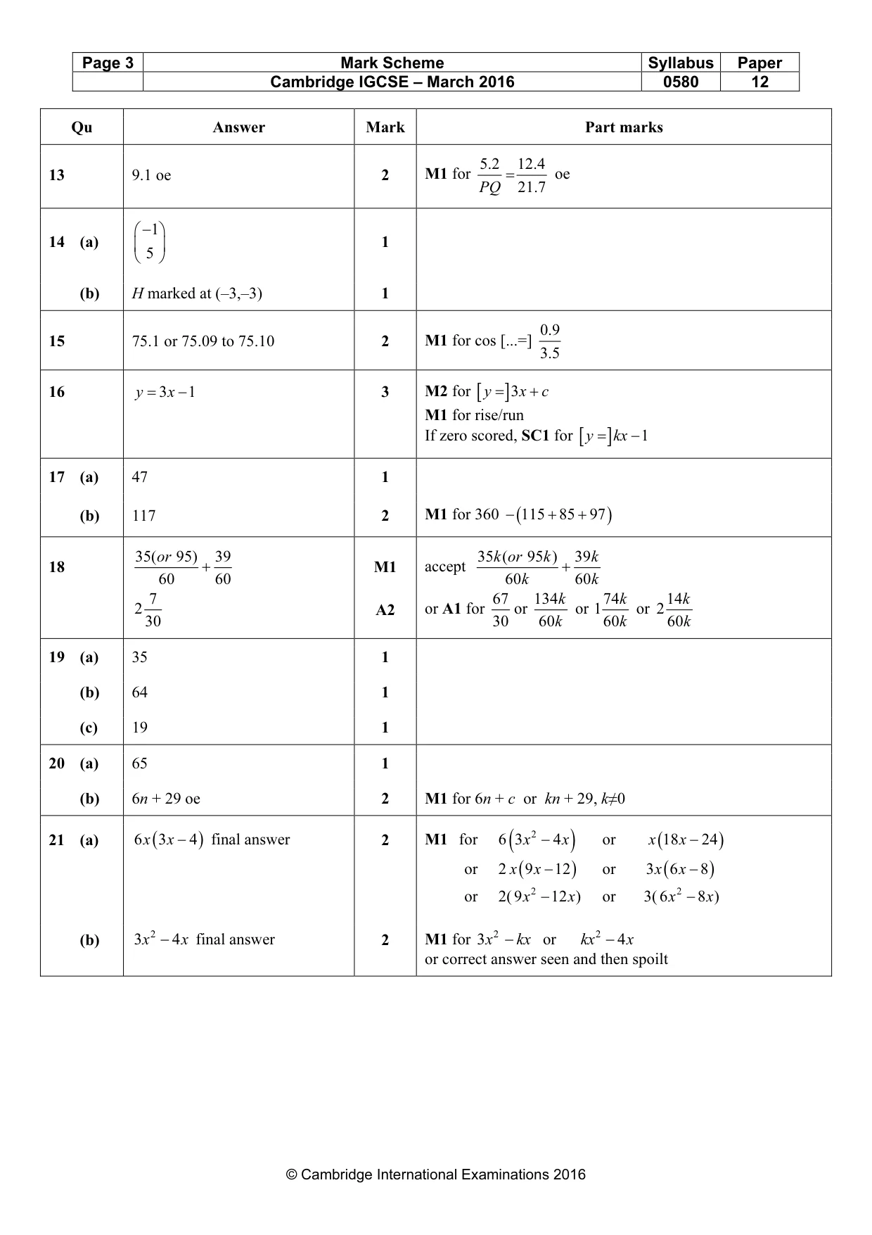 Mark scheme, page 3 of 4