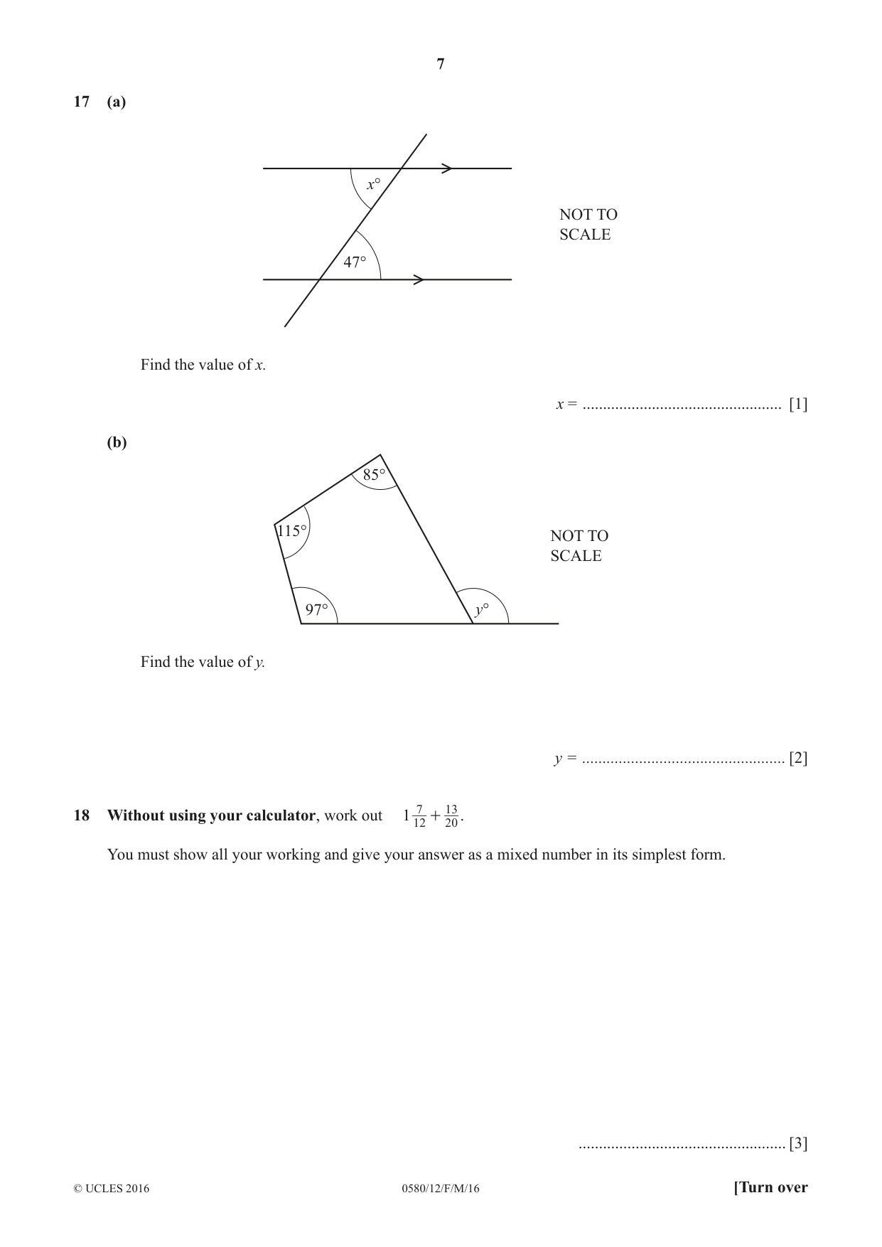 Cambridge IGCSE Mathematics 0580 2016 Feb/March Paper 1 · Variant 2 question paper, page 7 of 12