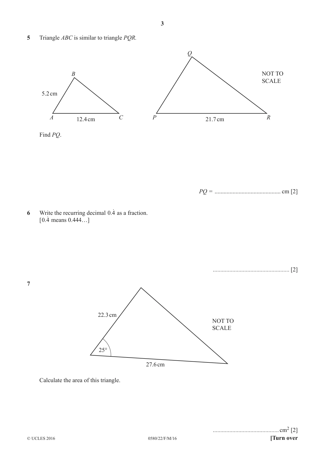 Cambridge IGCSE Mathematics 0580 2016 Feb/March Paper 2 · Variant 2 question paper, page 3 of 12