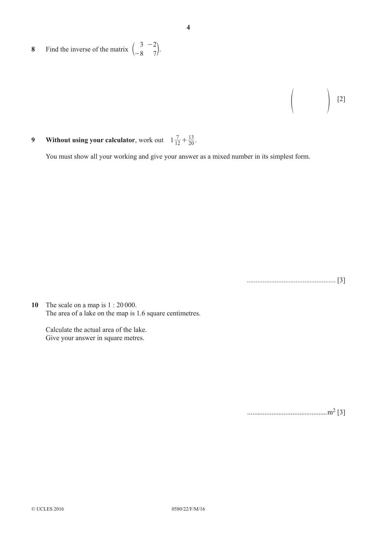 Cambridge IGCSE Mathematics 0580 2016 Feb/March Paper 2 · Variant 2 question paper, page 4 of 12