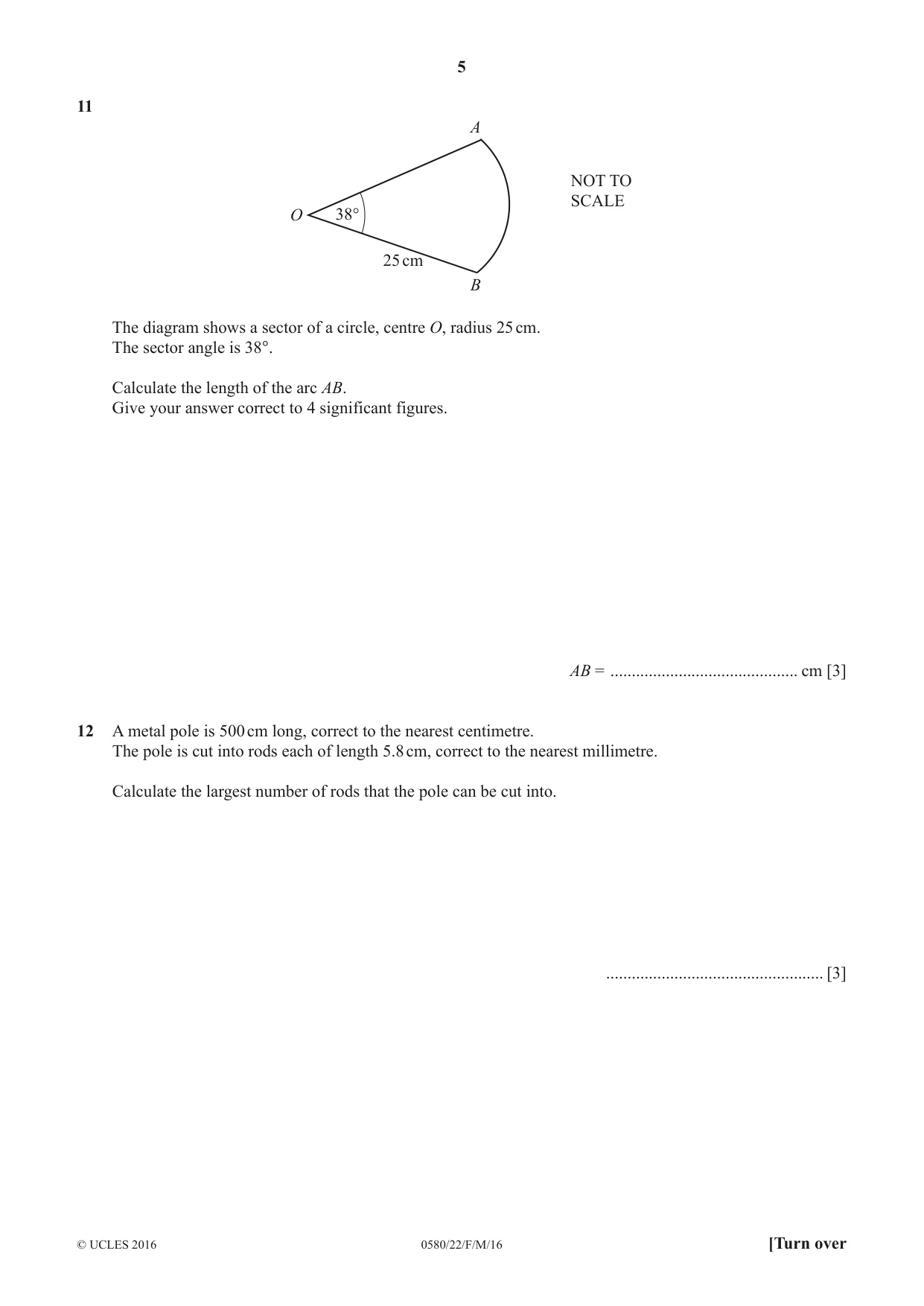 Cambridge IGCSE Mathematics 0580 2016 Feb/March Paper 2 · Variant 2 question paper, page 5 of 12