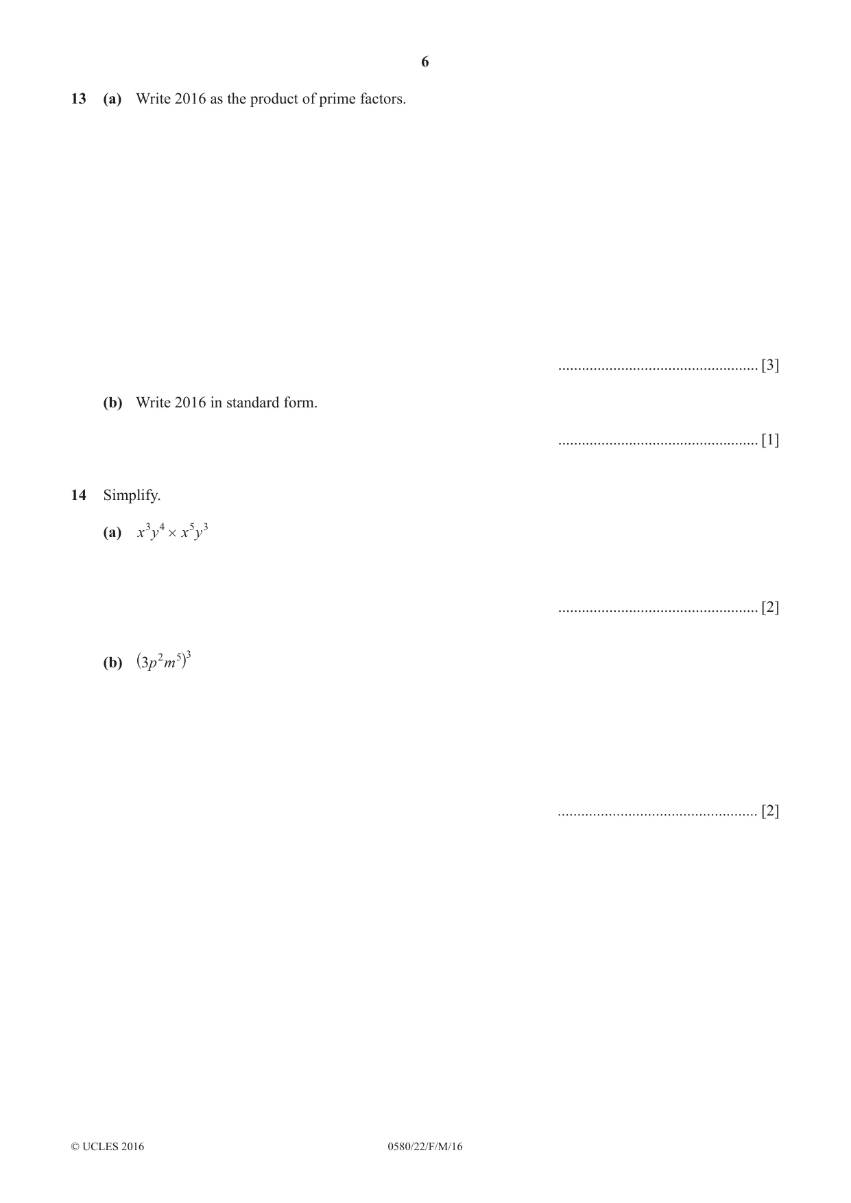 Cambridge IGCSE Mathematics 0580 2016 Feb/March Paper 2 · Variant 2 question paper, page 6 of 12