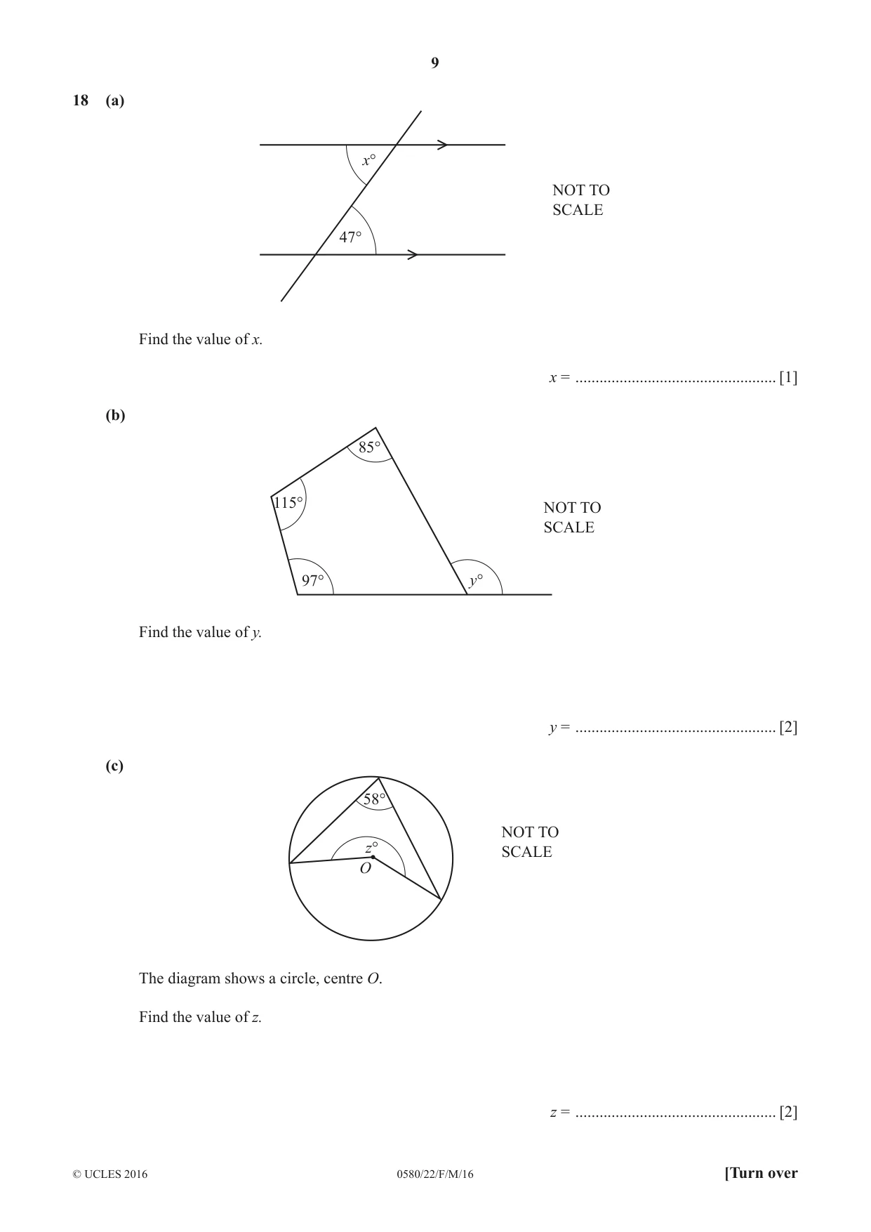 Cambridge IGCSE Mathematics 0580 2016 Feb/March Paper 2 · Variant 2 question paper, page 9 of 12