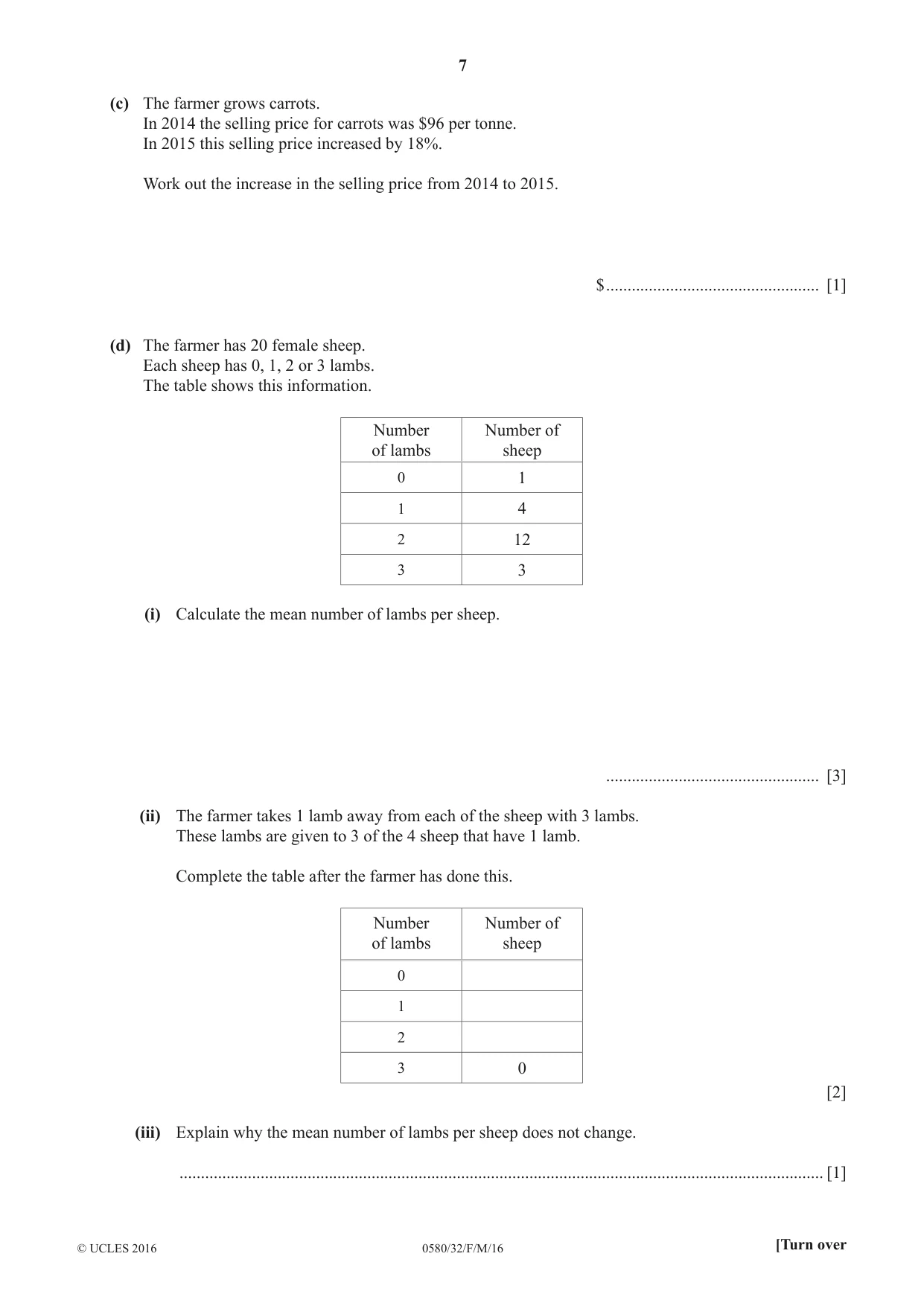 Cambridge IGCSE Mathematics 0580 2016 Feb/March Paper 3 · Variant 2 question paper, page 7 of 16