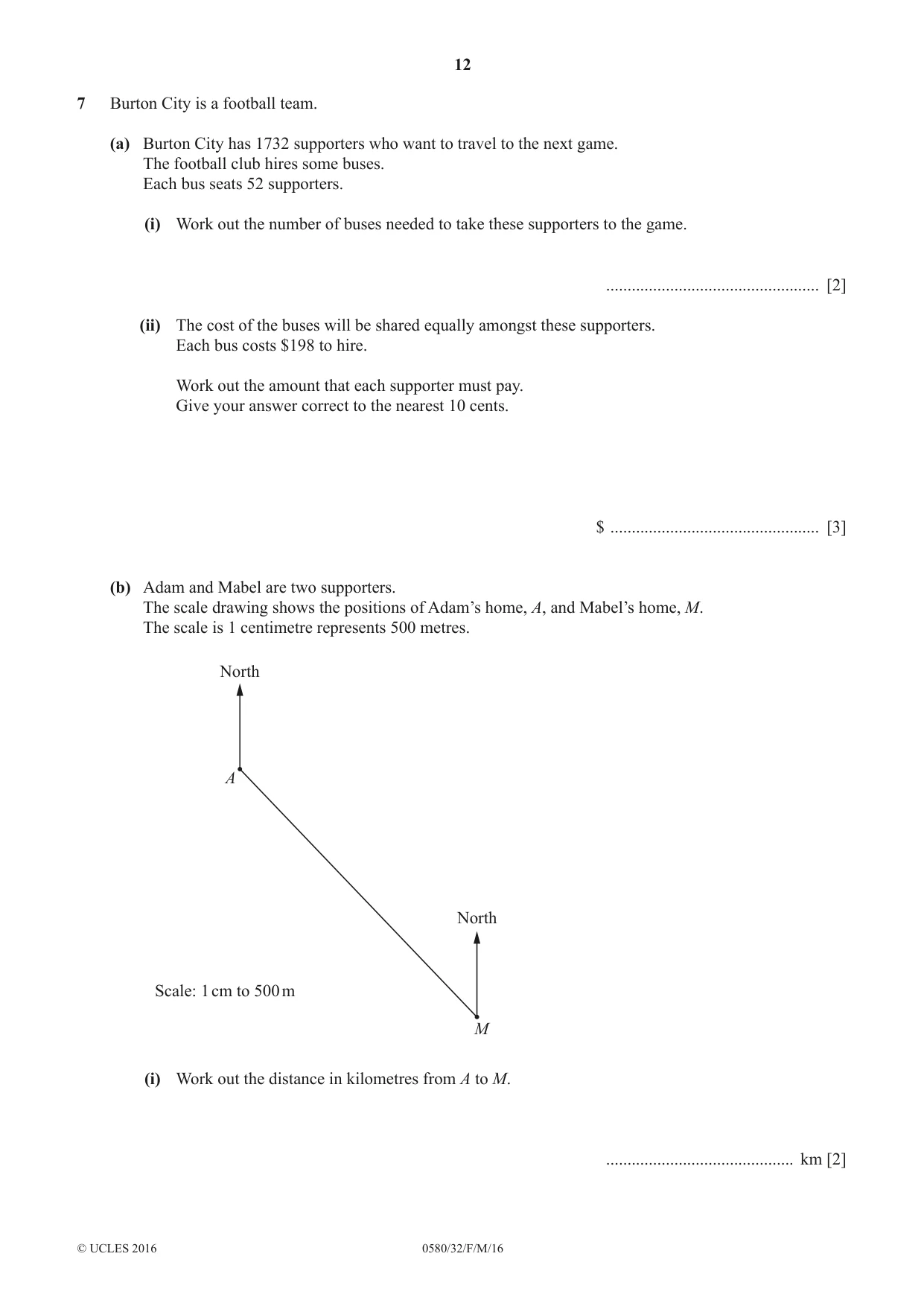 Cambridge IGCSE Mathematics 0580 2016 Feb/March Paper 3 · Variant 2 question paper, page 12 of 16