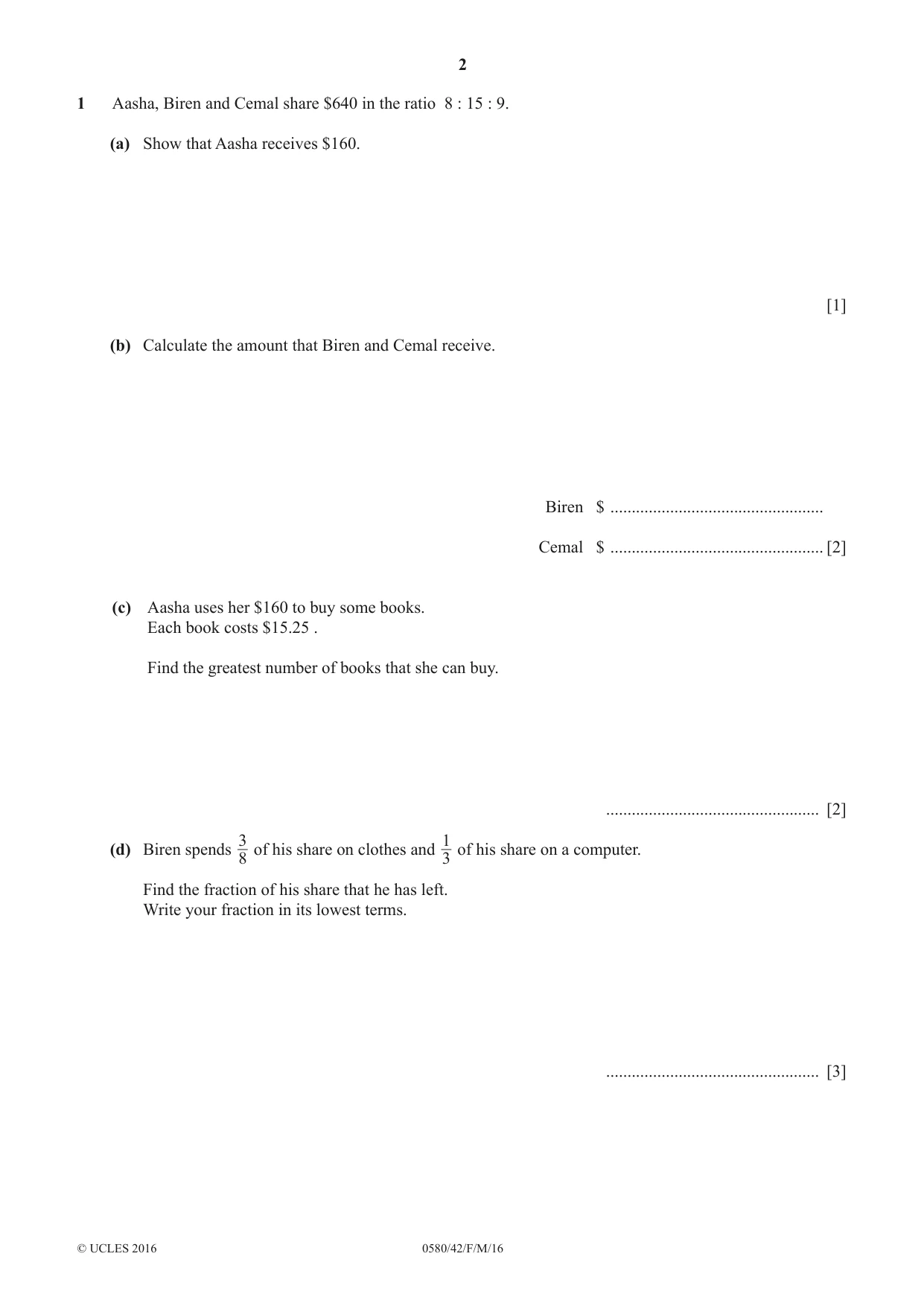 Cambridge IGCSE Mathematics 0580 2016 Feb/March Paper 4 · Variant 2 question paper, page 2 of 16