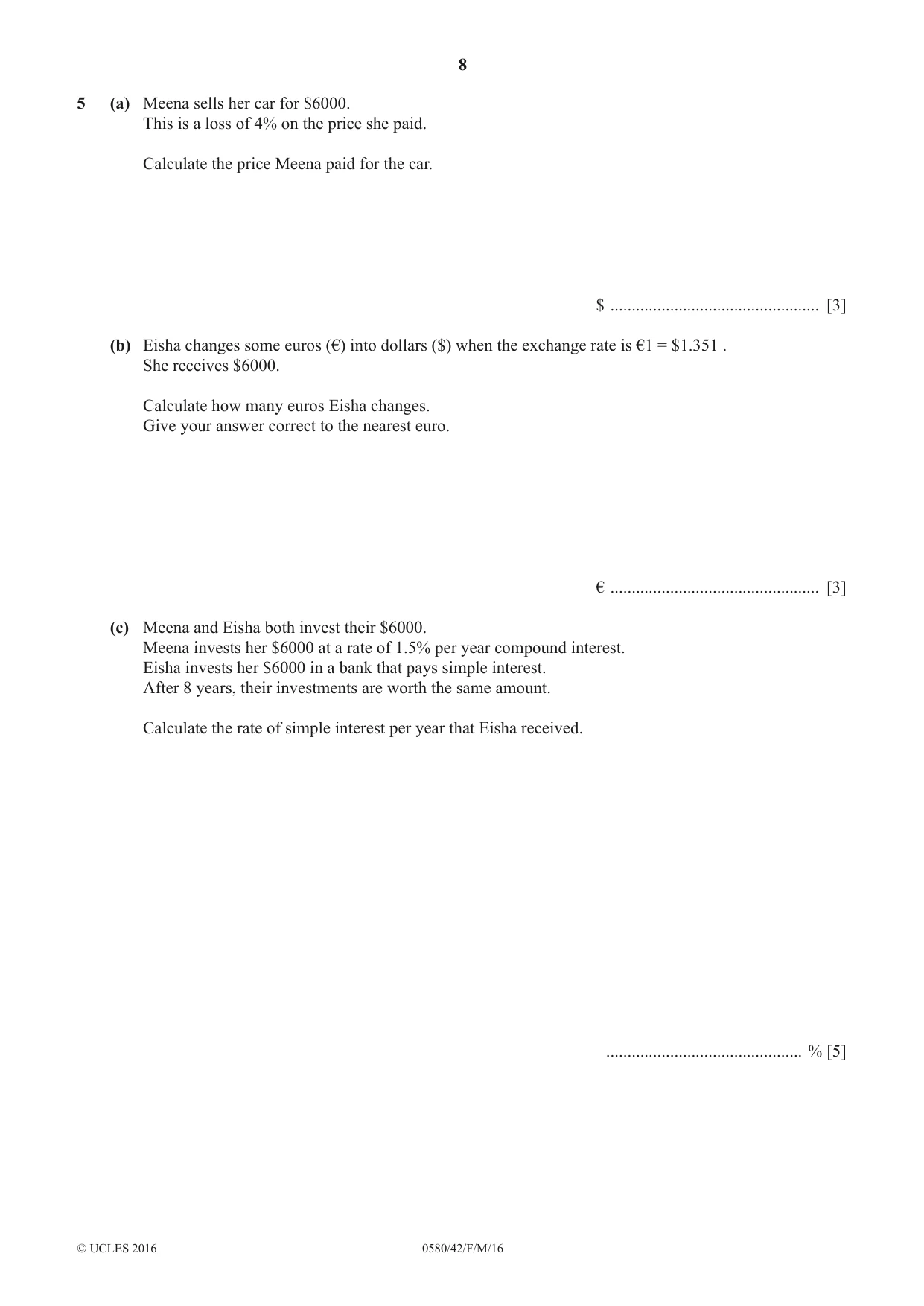 Cambridge IGCSE Mathematics 0580 2016 Feb/March Paper 4 · Variant 2 question paper, page 8 of 16