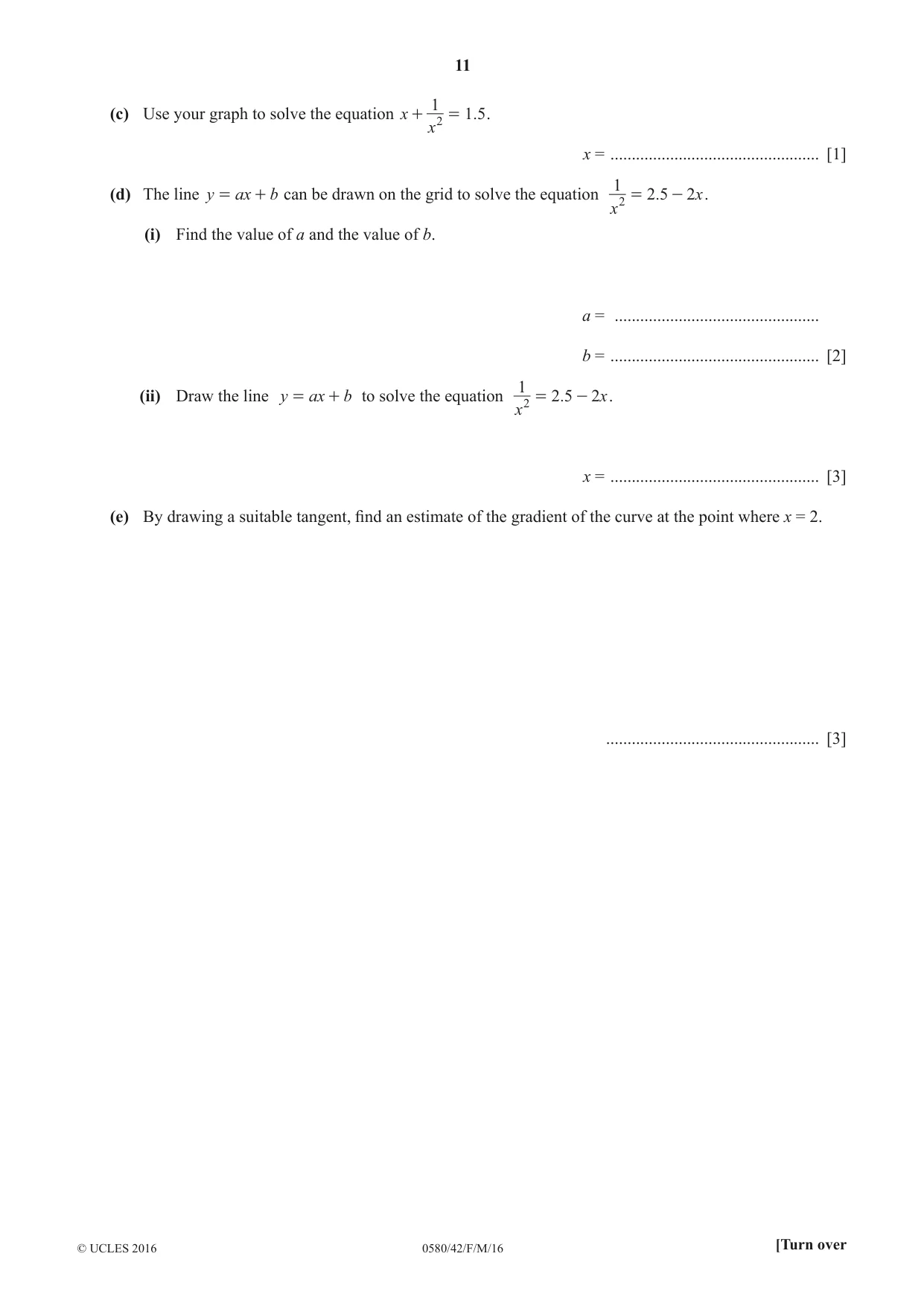 Cambridge IGCSE Mathematics 0580 2016 Feb/March Paper 4 · Variant 2 question paper, page 11 of 16