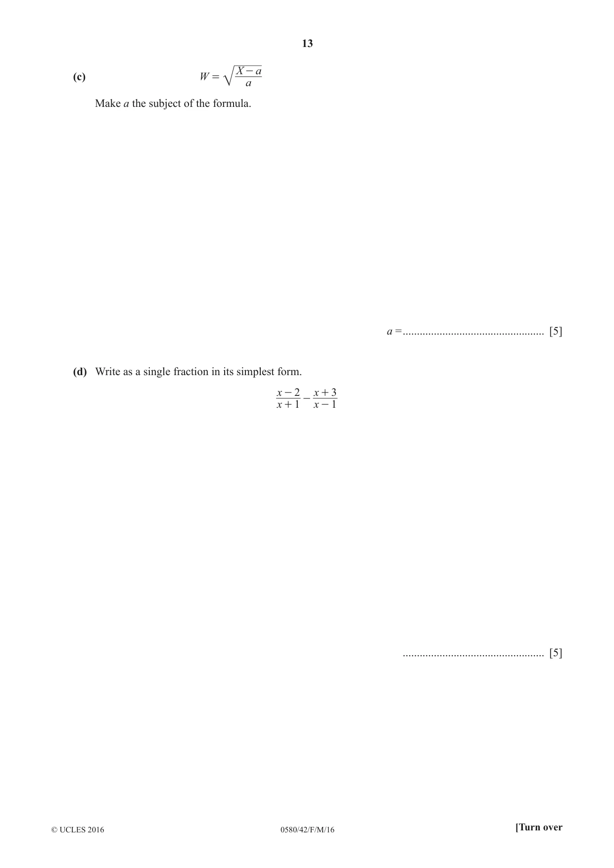 Cambridge IGCSE Mathematics 0580 2016 Feb/March Paper 4 · Variant 2 question paper, page 13 of 16
