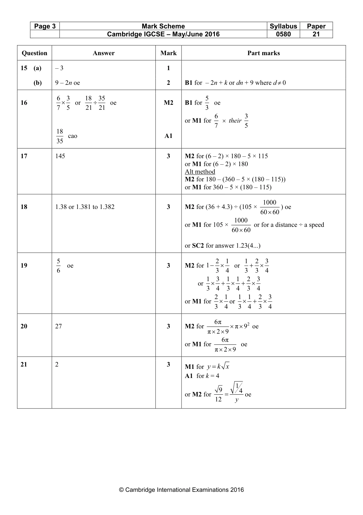 Mark scheme, page 3 of 5