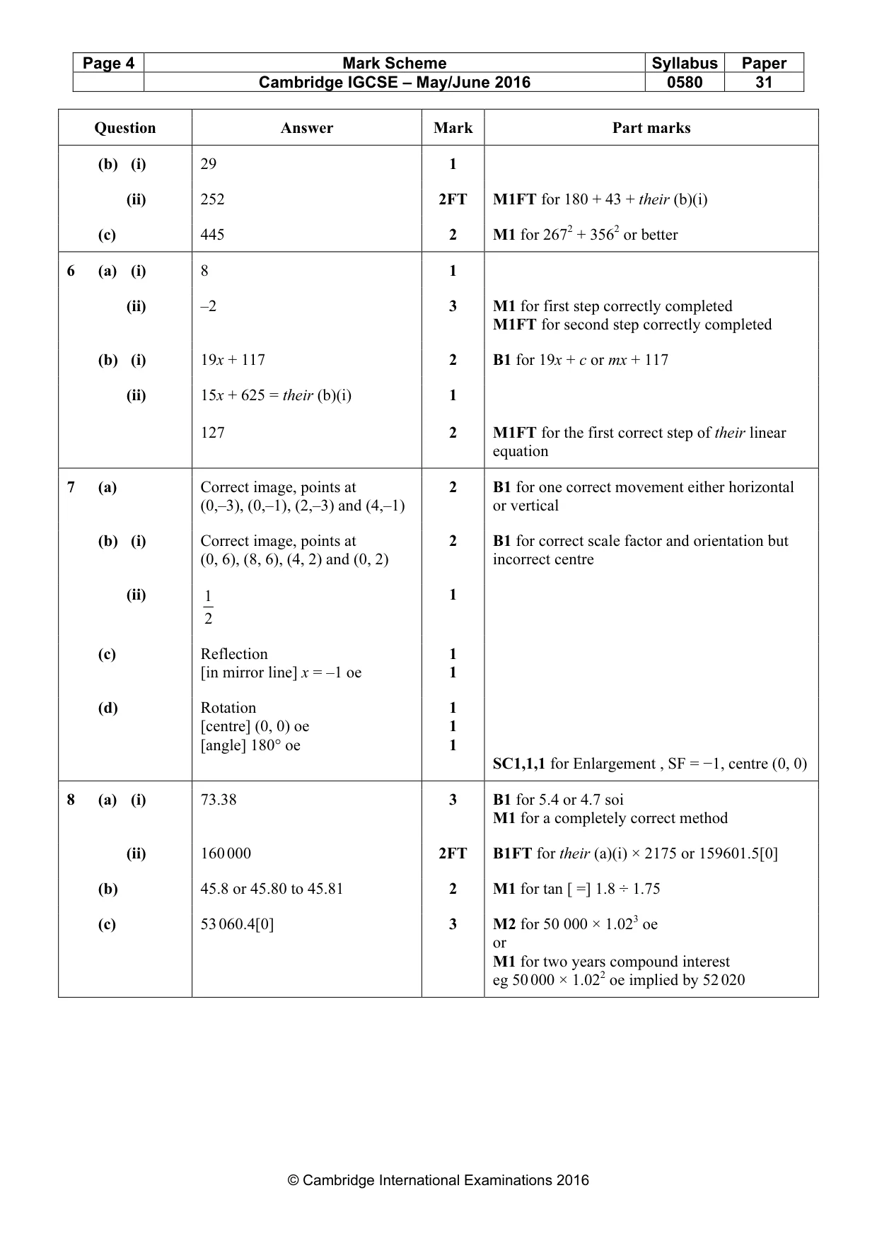 Mark scheme, page 4 of 5