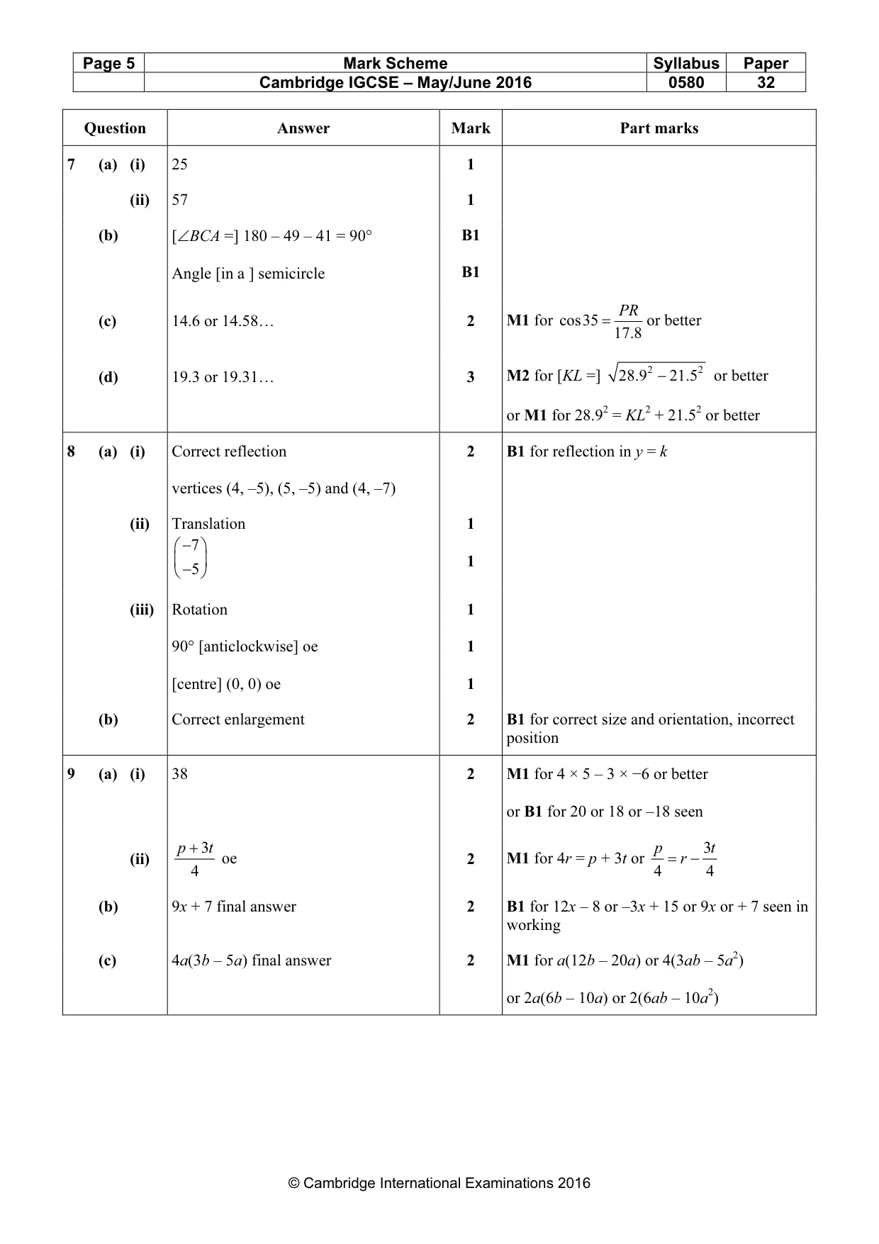 Mark scheme, page 5 of 5