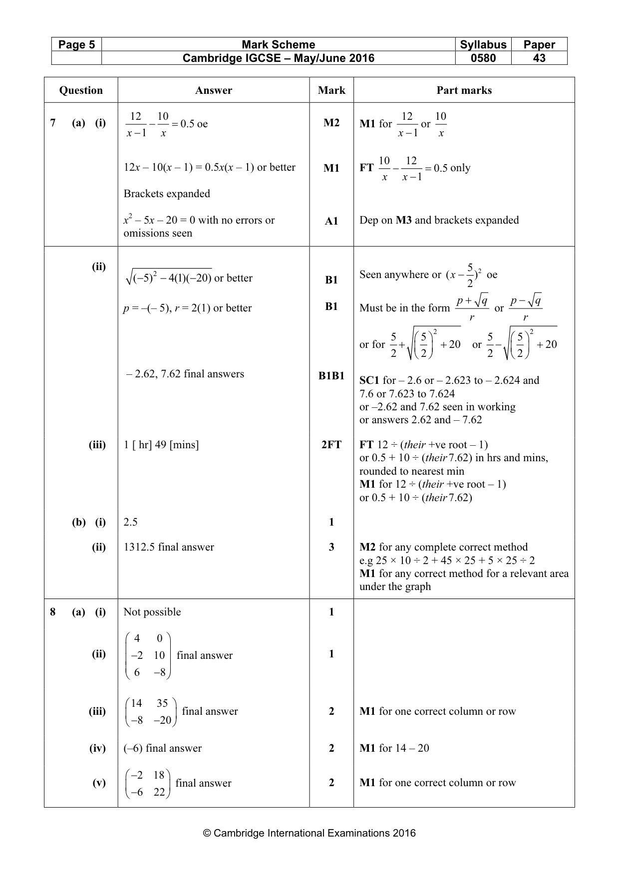 Mark scheme, page 5 of 7