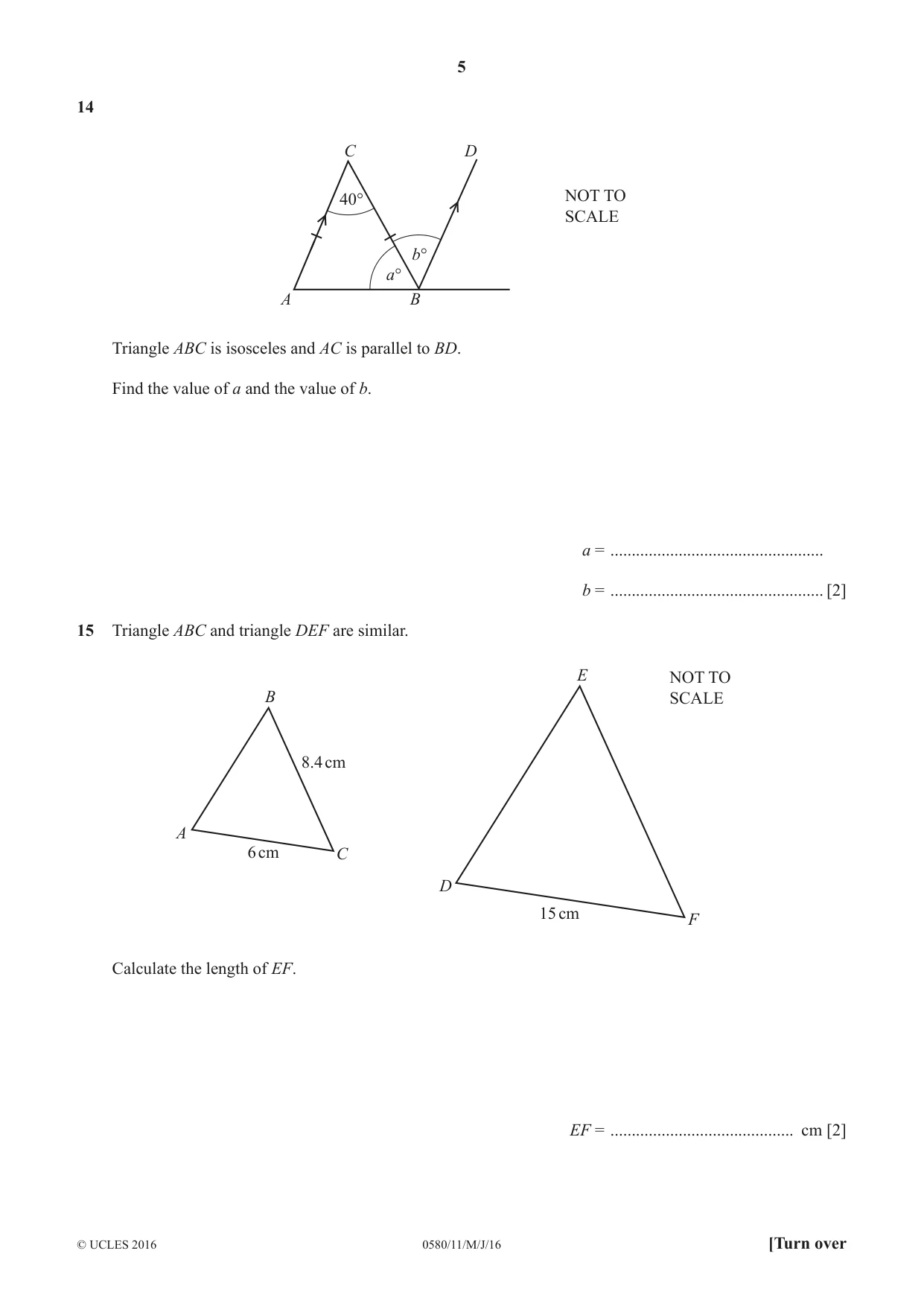 Cambridge IGCSE Mathematics 0580 2016 May/June Paper 1 · Variant 1 question paper, page 5 of 12