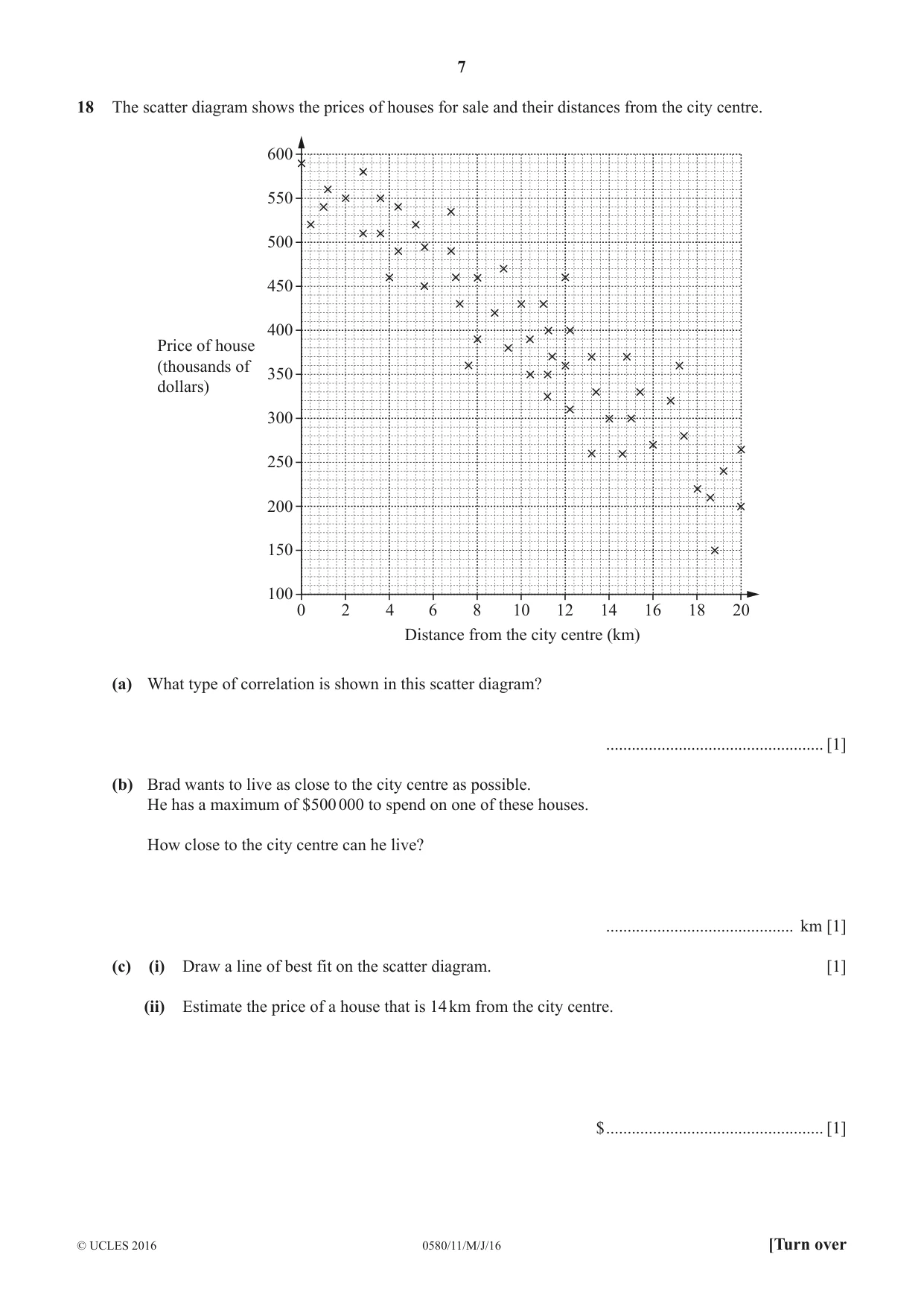 Cambridge IGCSE Mathematics 0580 2016 May/June Paper 1 · Variant 1 question paper, page 7 of 12