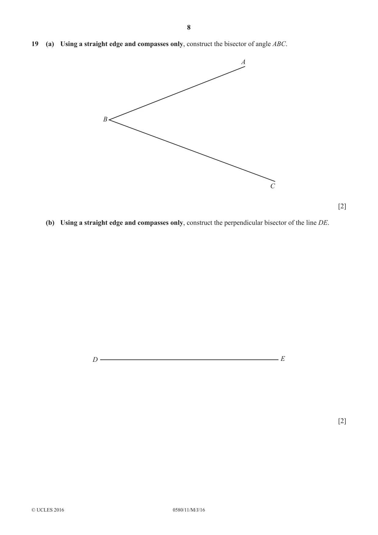 Cambridge IGCSE Mathematics 0580 2016 May/June Paper 1 · Variant 1 question paper, page 8 of 12