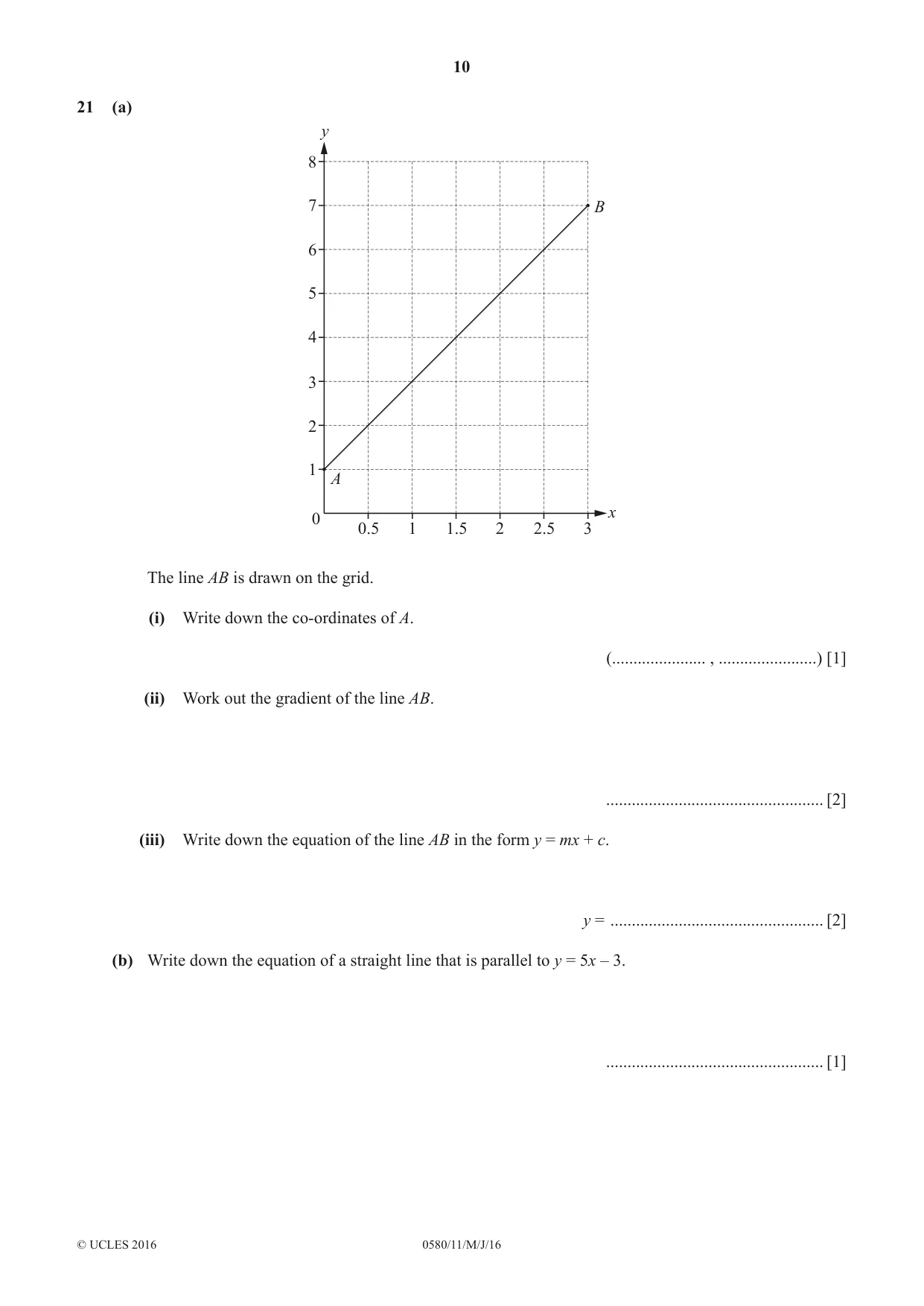 Cambridge IGCSE Mathematics 0580 2016 May/June Paper 1 · Variant 1 question paper, page 10 of 12