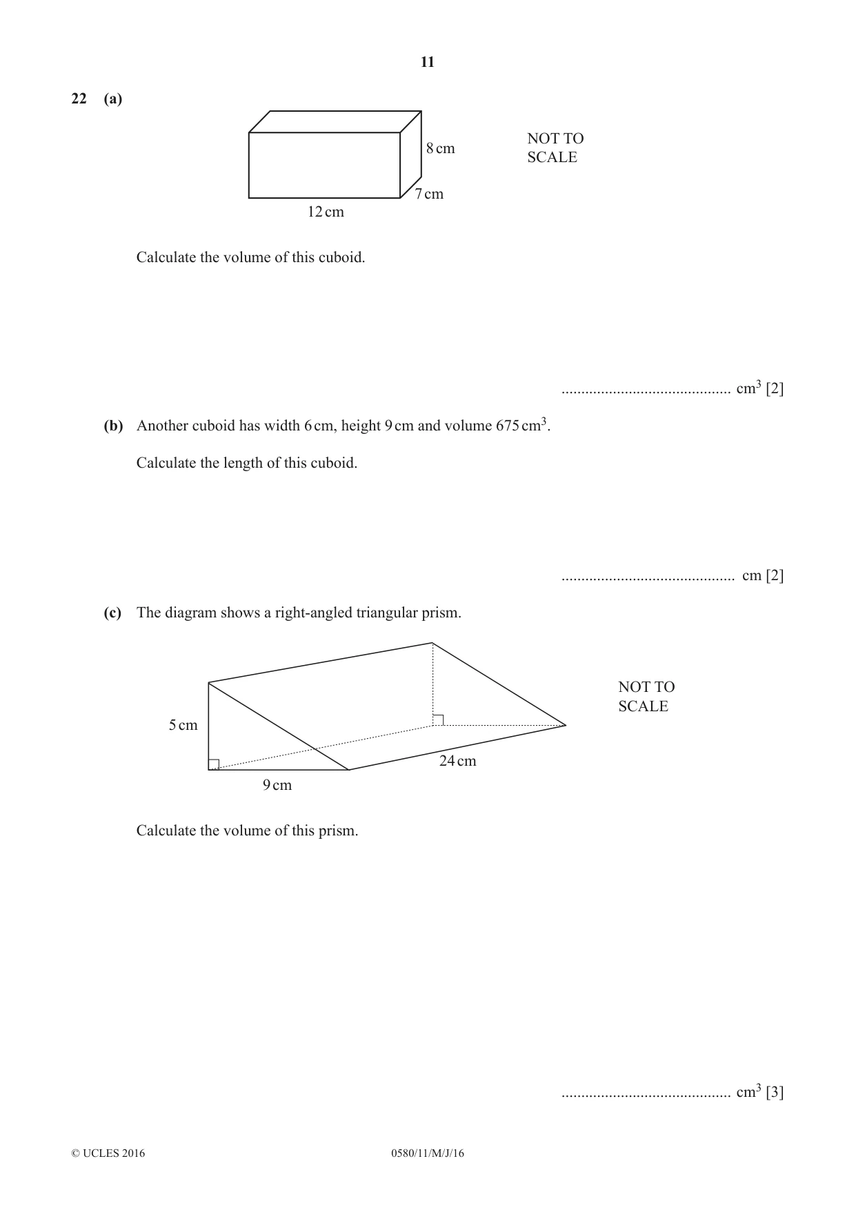 Cambridge IGCSE Mathematics 0580 2016 May/June Paper 1 · Variant 1 question paper, page 11 of 12