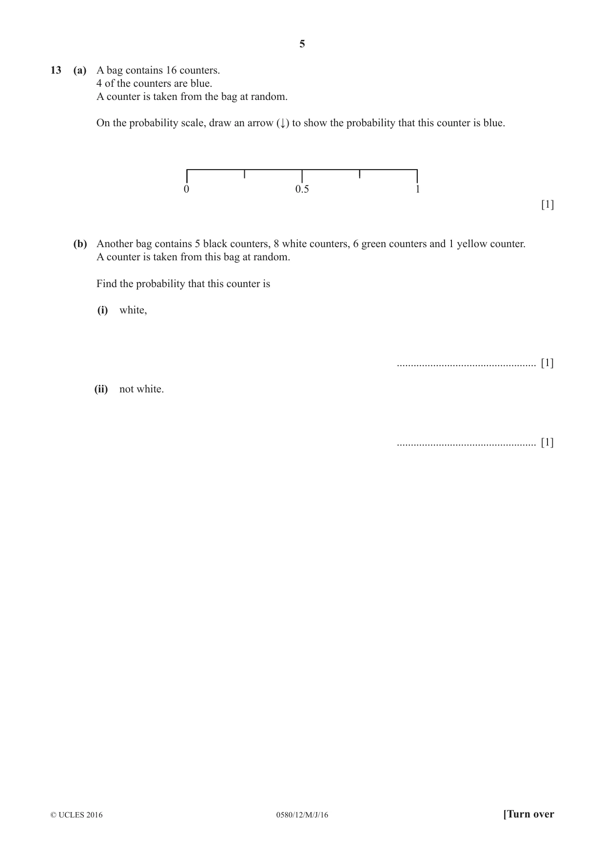 Cambridge IGCSE Mathematics 0580 2016 May/June Paper 1 · Variant 2 question paper, page 5 of 12