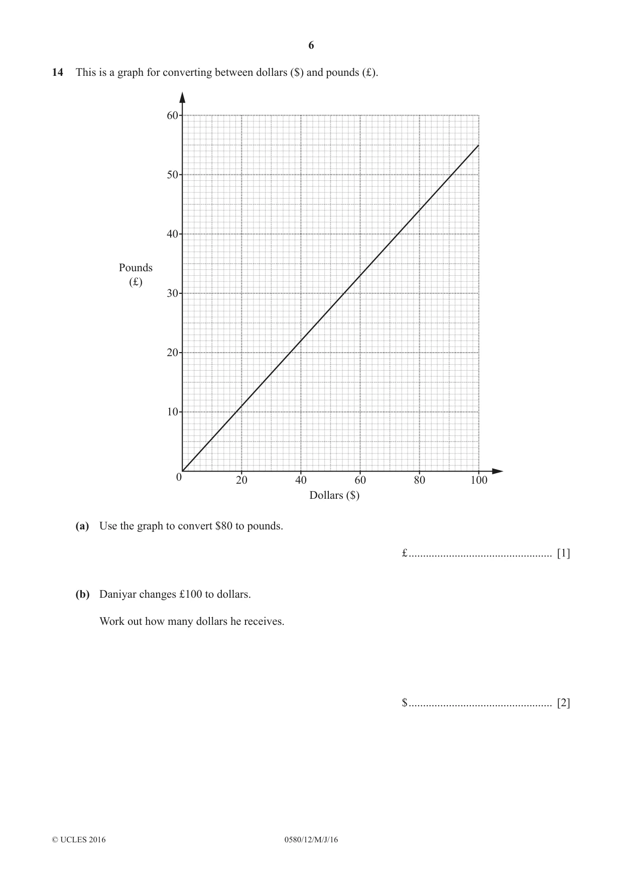 Cambridge IGCSE Mathematics 0580 2016 May/June Paper 1 · Variant 2 question paper, page 6 of 12