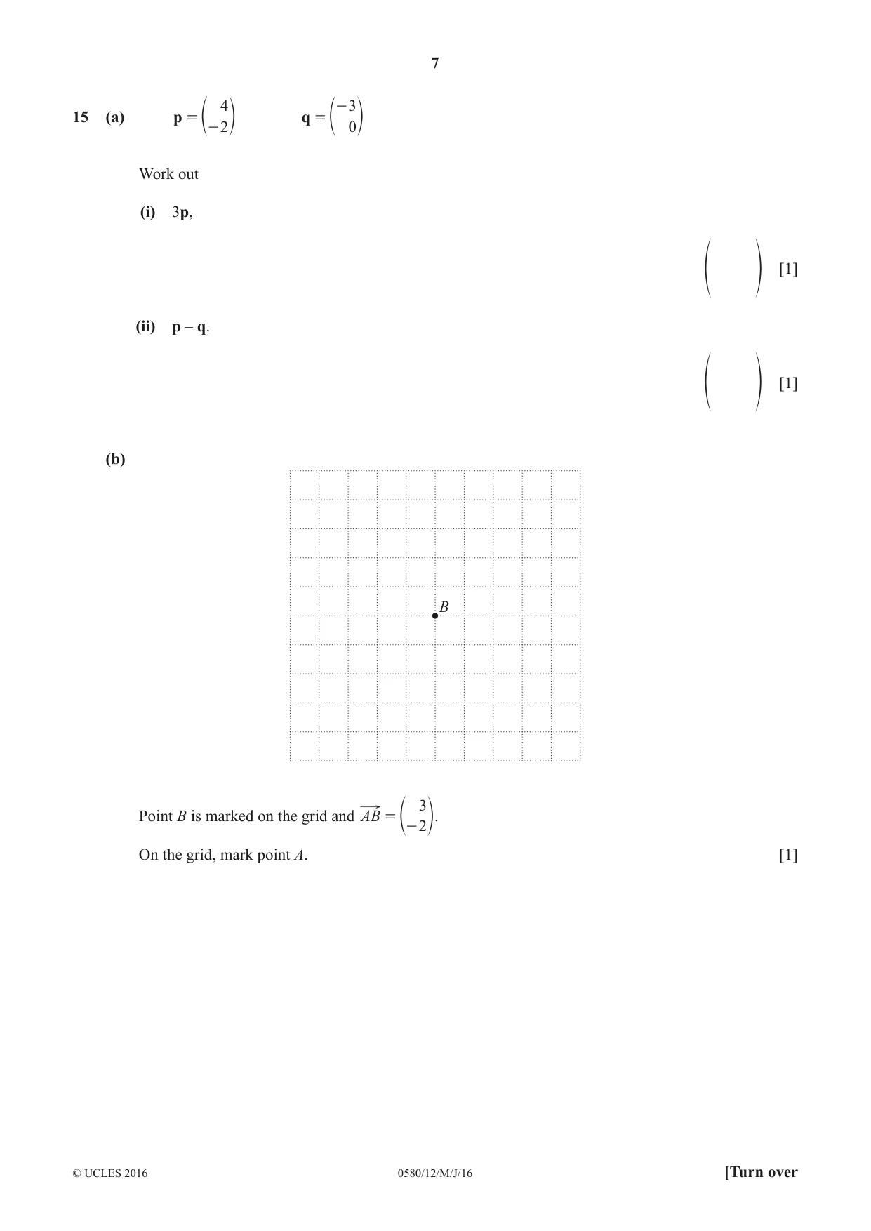 Cambridge IGCSE Mathematics 0580 2016 May/June Paper 1 · Variant 2 question paper, page 7 of 12