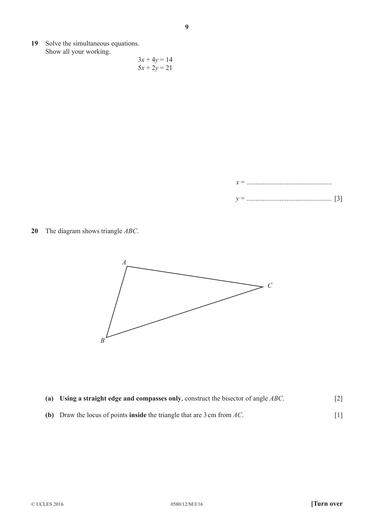 Cambridge IGCSE Mathematics 0580 2016 May/June Paper 1 · Variant 2 question paper, page 9 of 12