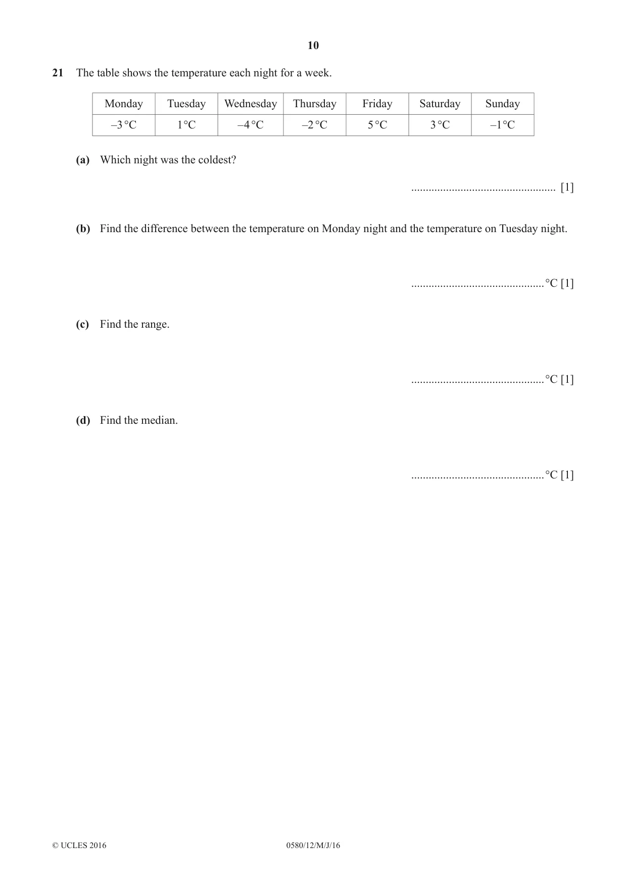 Cambridge IGCSE Mathematics 0580 2016 May/June Paper 1 · Variant 2 question paper, page 10 of 12