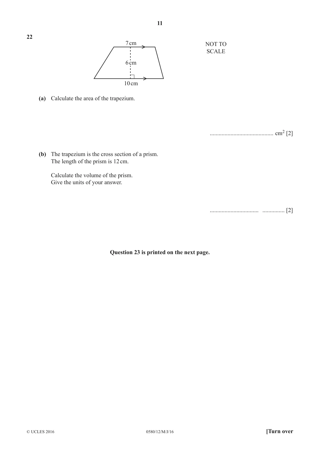 Cambridge IGCSE Mathematics 0580 2016 May/June Paper 1 · Variant 2 question paper, page 11 of 12