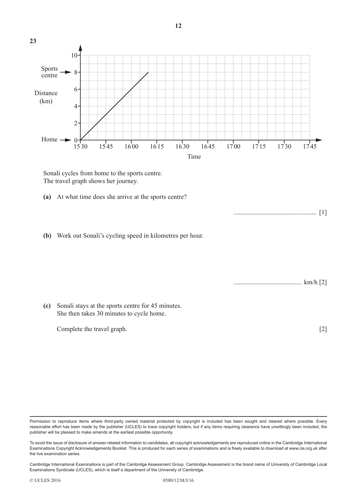 Cambridge IGCSE Mathematics 0580 2016 May/June Paper 1 · Variant 2 question paper, page 12 of 12