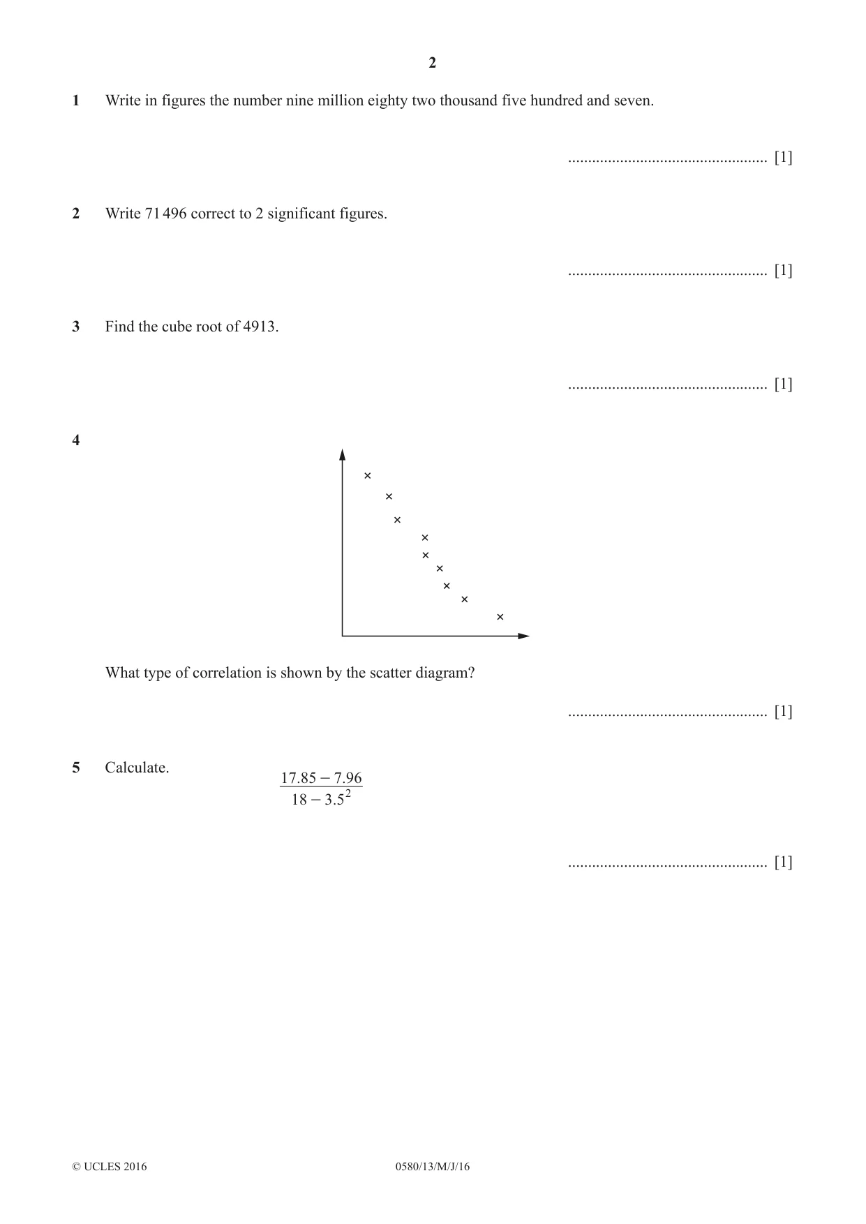 Cambridge IGCSE Mathematics 0580 2016 May/June Paper 1 · Variant 3 question paper, page 2 of 12