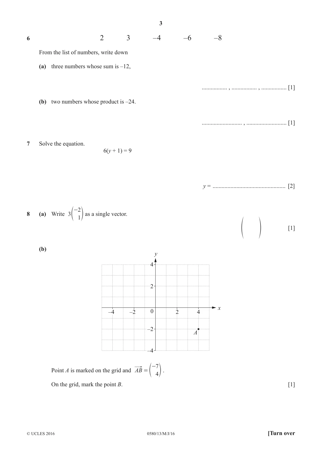 Cambridge IGCSE Mathematics 0580 2016 May/June Paper 1 · Variant 3 question paper, page 3 of 12