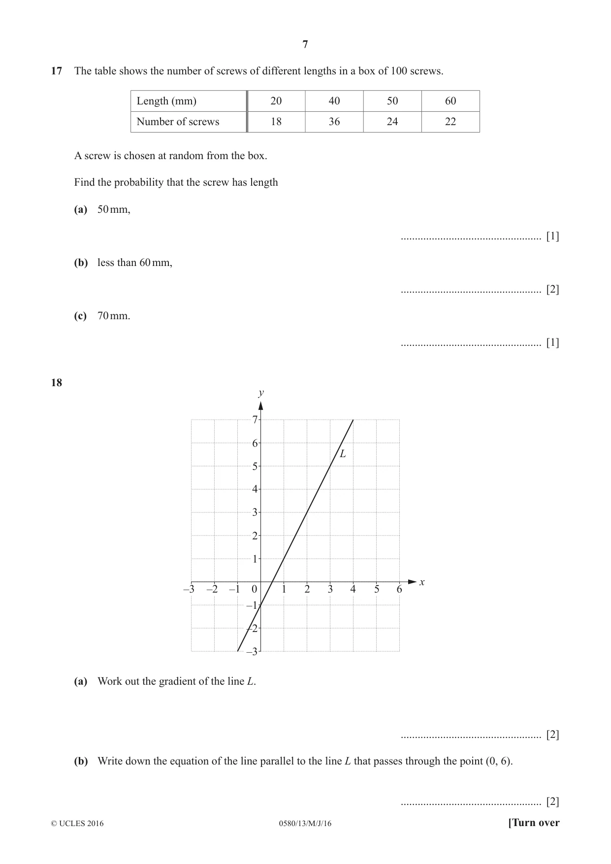 Cambridge IGCSE Mathematics 0580 2016 May/June Paper 1 · Variant 3 question paper, page 7 of 12