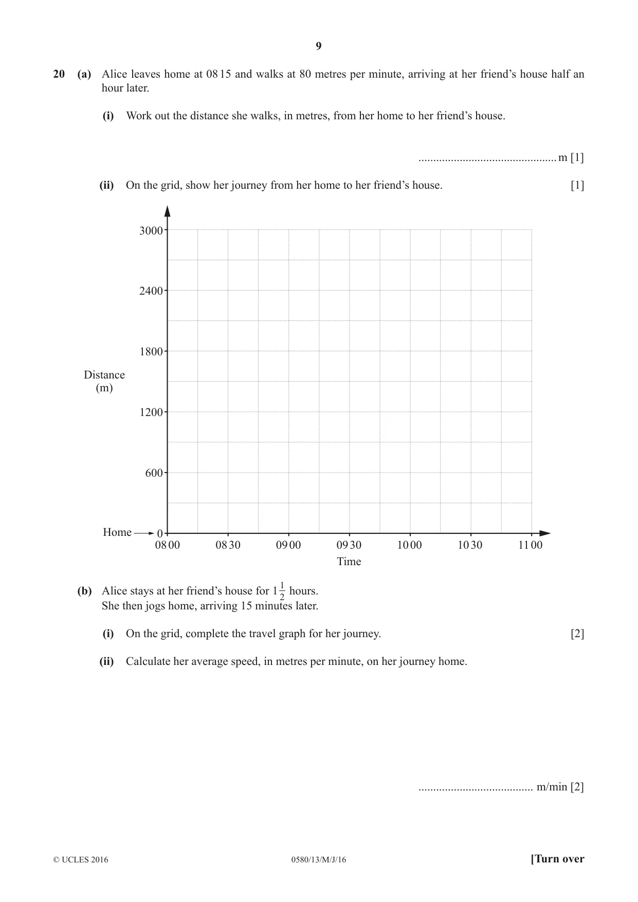 Cambridge IGCSE Mathematics 0580 2016 May/June Paper 1 · Variant 3 question paper, page 9 of 12