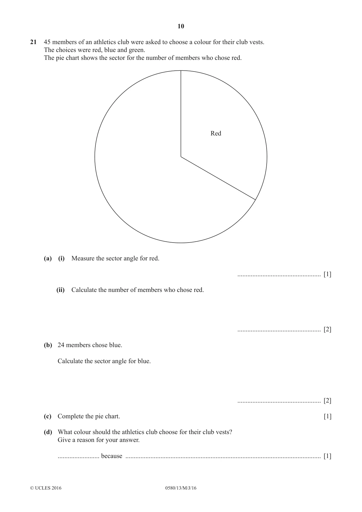 Cambridge IGCSE Mathematics 0580 2016 May/June Paper 1 · Variant 3 question paper, page 10 of 12