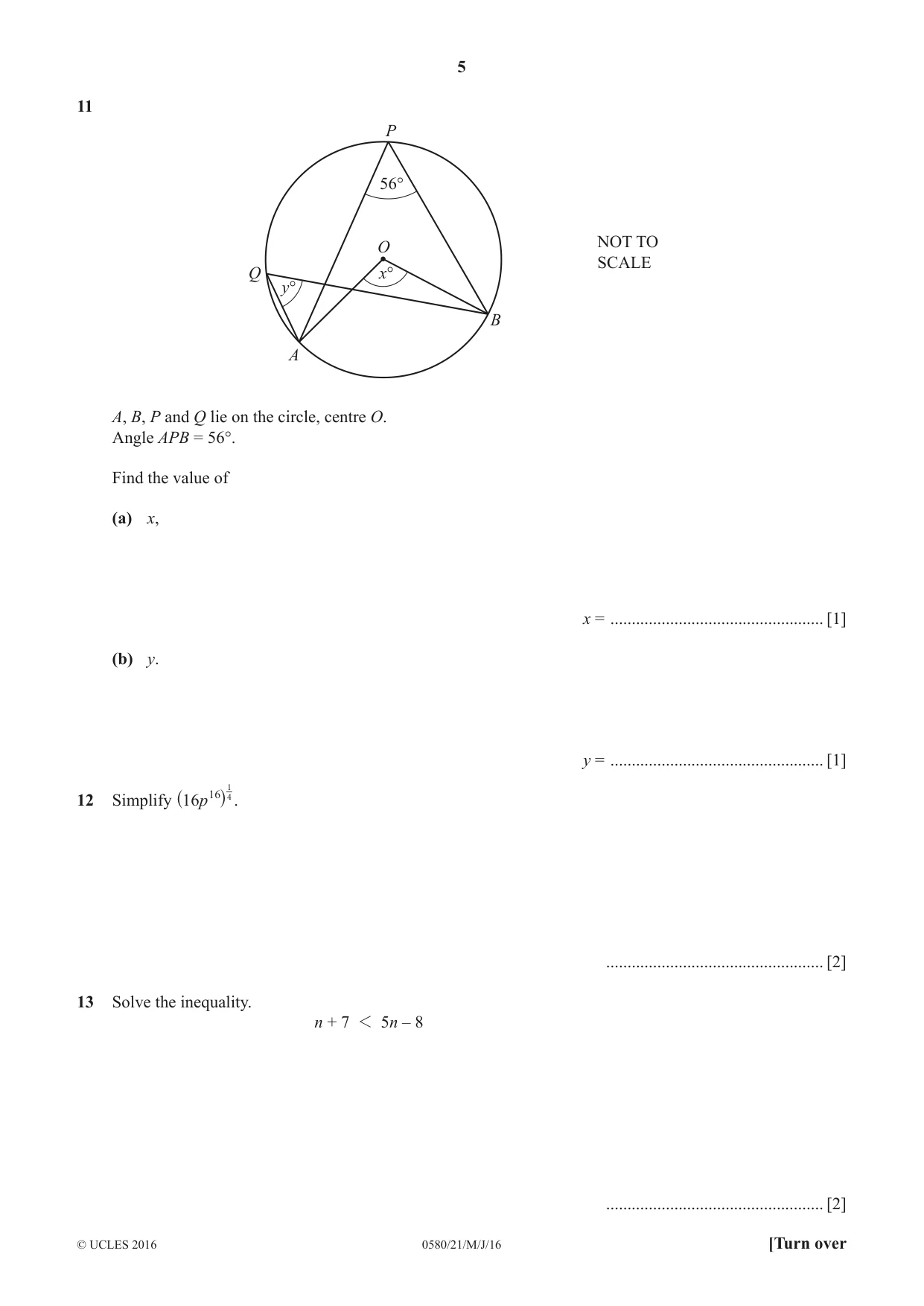 Cambridge IGCSE Mathematics 0580 2016 May/June Paper 2 · Variant 1 question paper, page 5 of 12