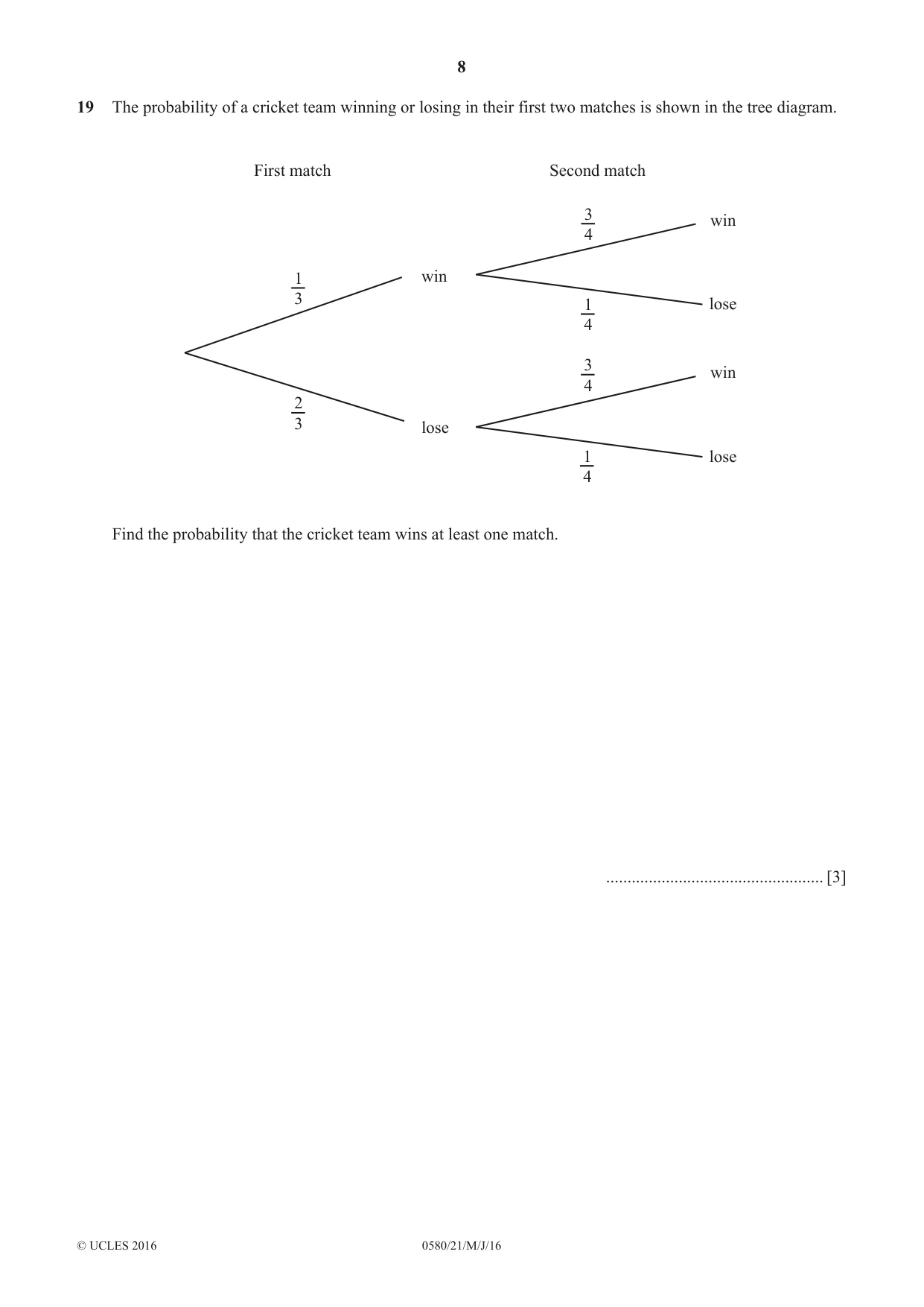 Cambridge IGCSE Mathematics 0580 2016 May/June Paper 2 · Variant 1 question paper, page 8 of 12