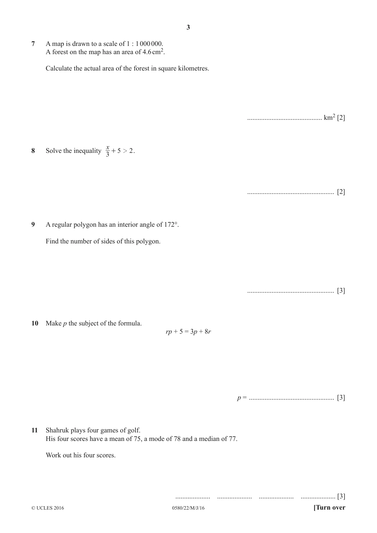 Cambridge IGCSE Mathematics 0580 2016 May/June Paper 2 · Variant 2 question paper, page 3 of 12