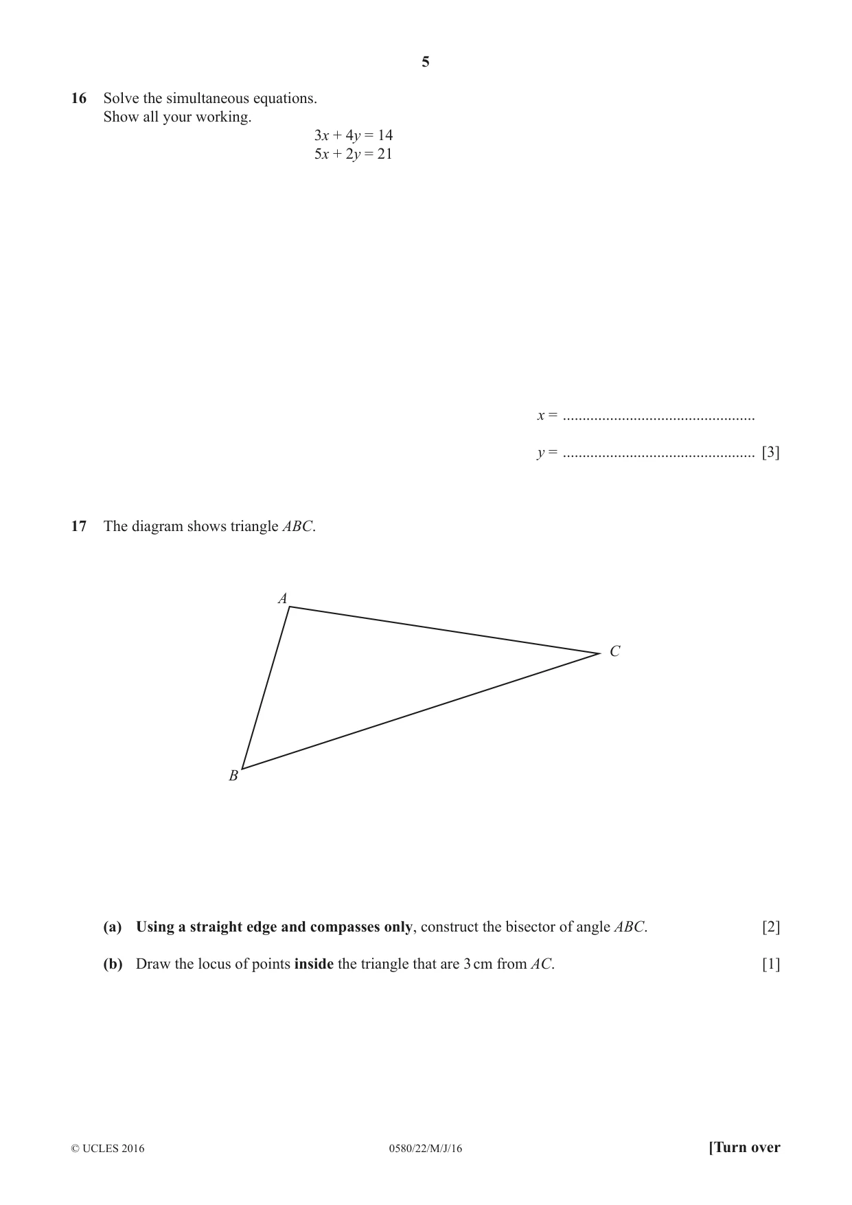 Cambridge IGCSE Mathematics 0580 2016 May/June Paper 2 · Variant 2 question paper, page 5 of 12