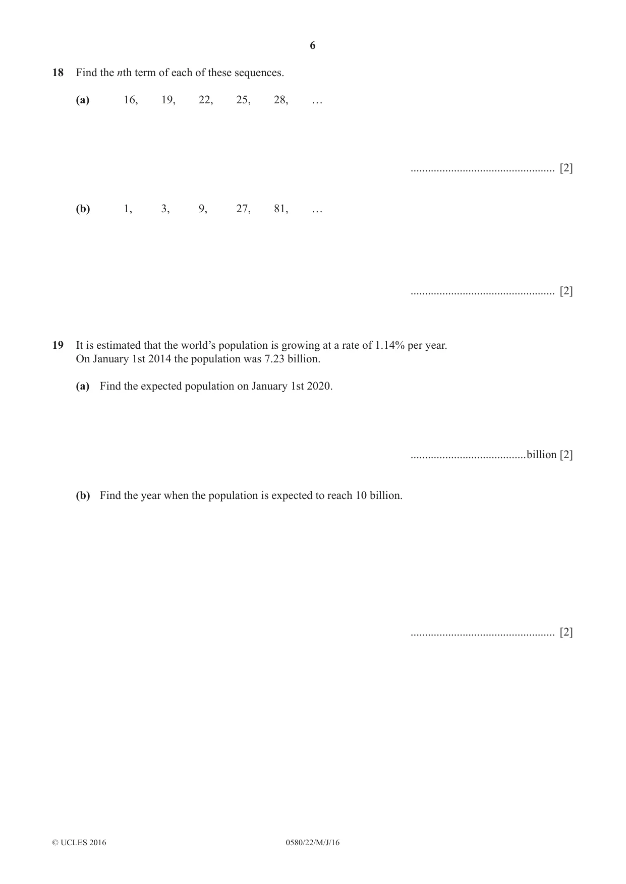 Cambridge IGCSE Mathematics 0580 2016 May/June Paper 2 · Variant 2 question paper, page 6 of 12