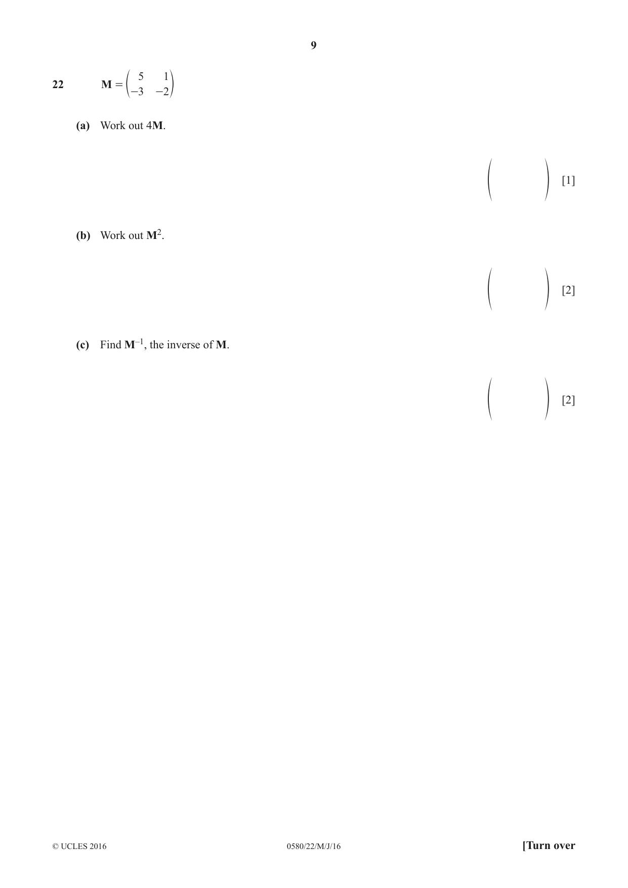 Cambridge IGCSE Mathematics 0580 2016 May/June Paper 2 · Variant 2 question paper, page 9 of 12