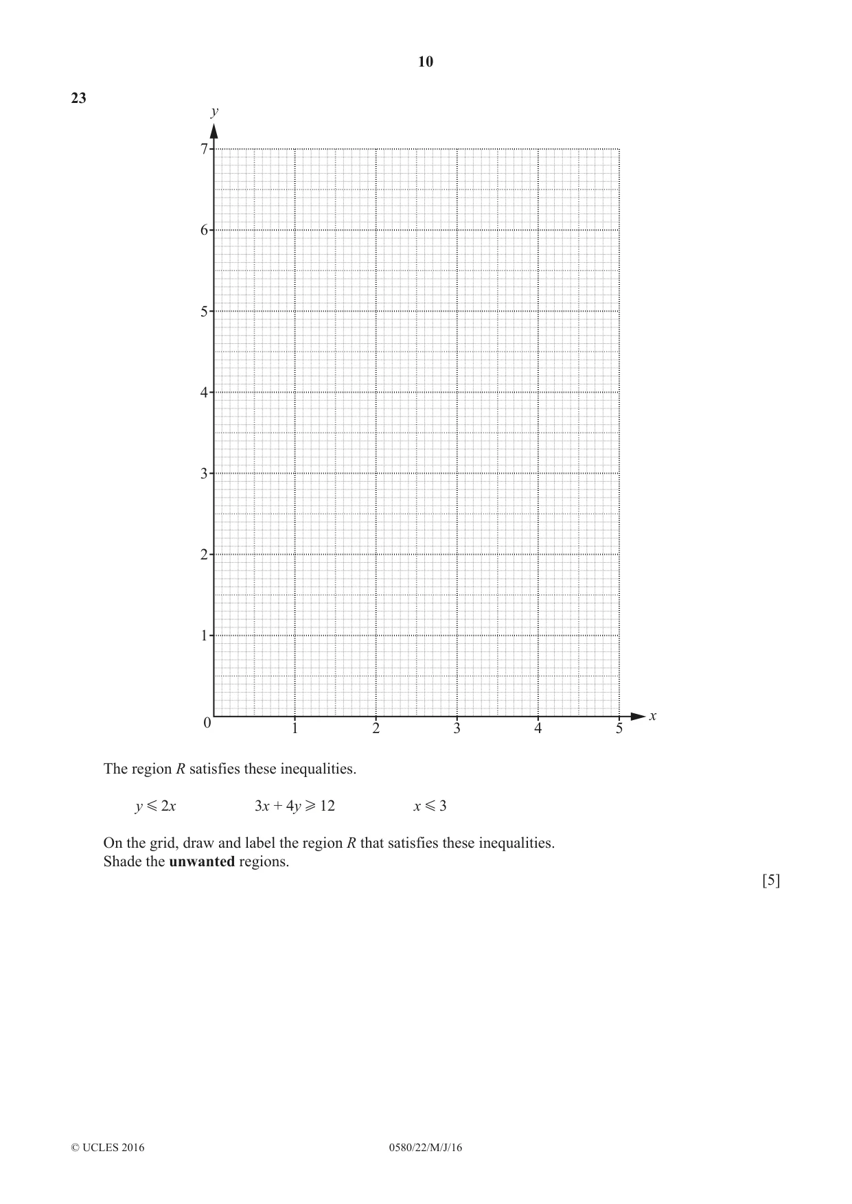 Cambridge IGCSE Mathematics 0580 2016 May/June Paper 2 · Variant 2 question paper, page 10 of 12
