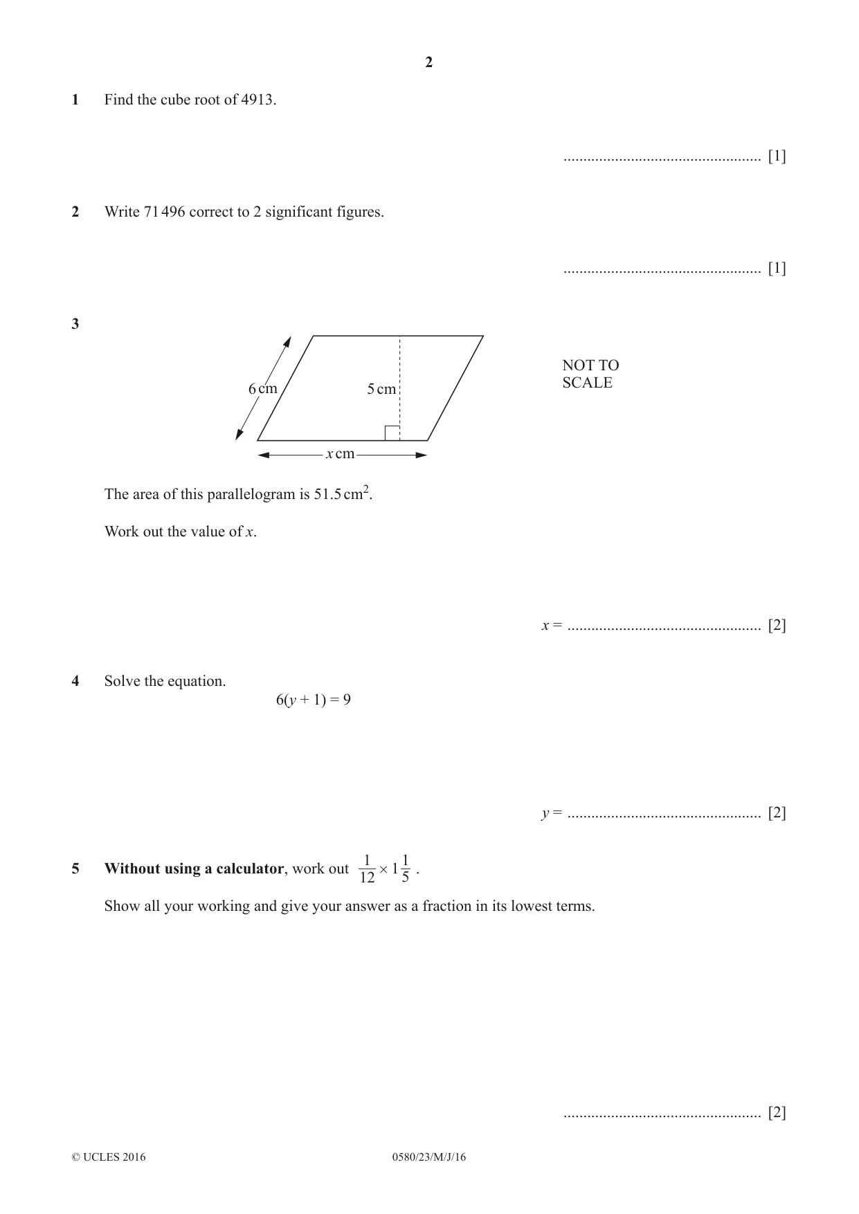 Cambridge IGCSE Mathematics 0580 2016 May/June Paper 2 · Variant 3 question paper, page 2 of 12