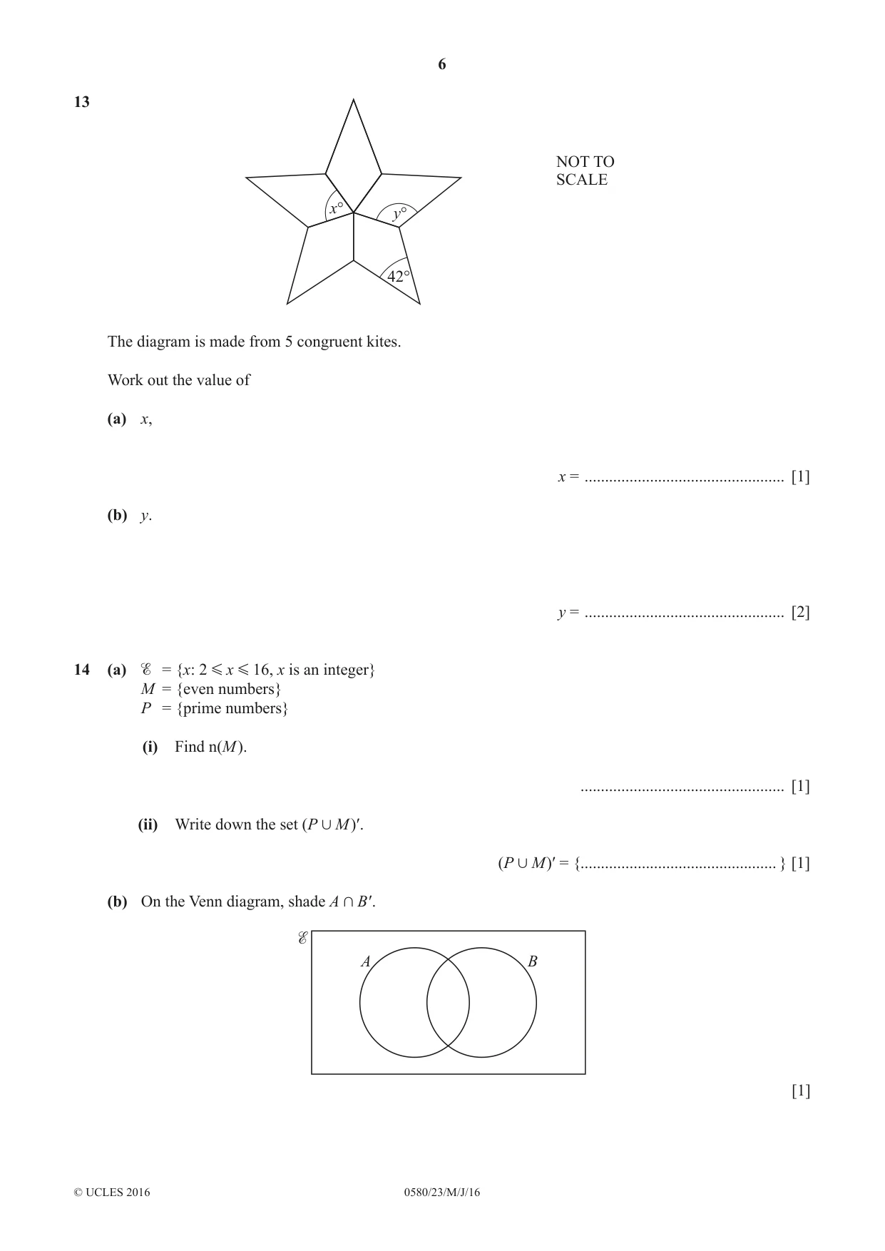 Cambridge IGCSE Mathematics 0580 2016 May/June Paper 2 · Variant 3 question paper, page 6 of 12
