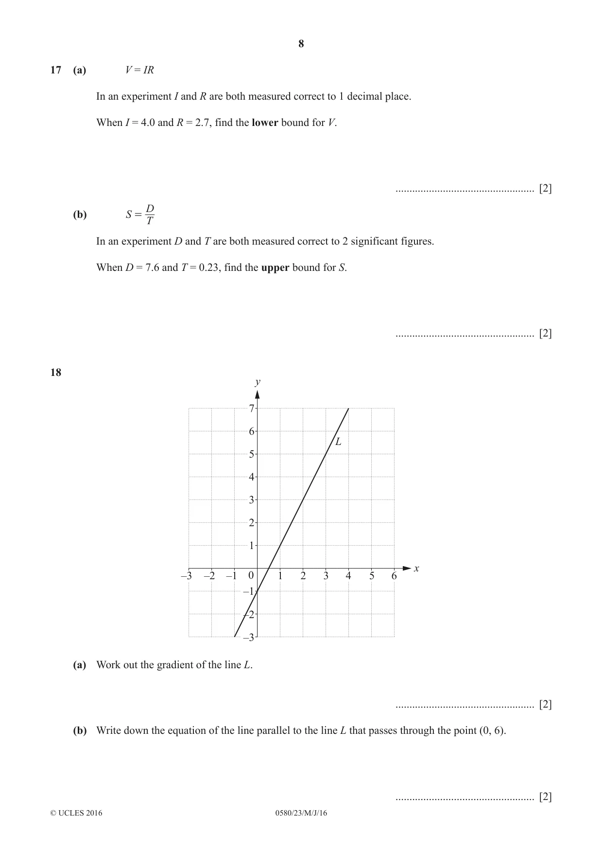 Cambridge IGCSE Mathematics 0580 2016 May/June Paper 2 · Variant 3 question paper, page 8 of 12
